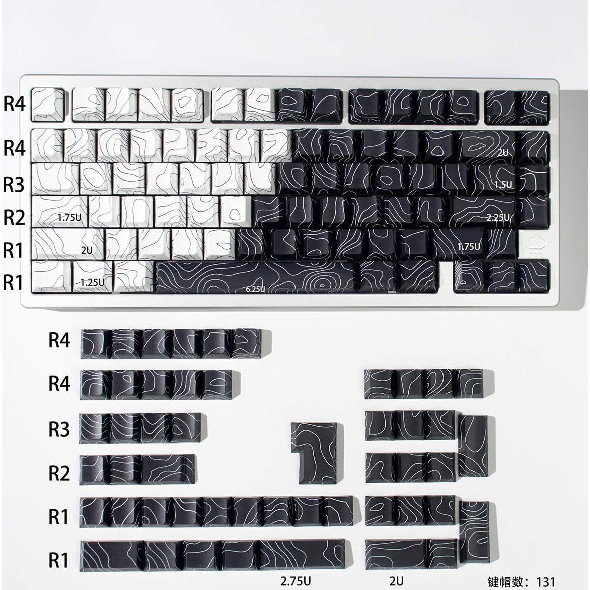 Juego de Teclas PBT Dye Sub 131 Teclas Cherry Negro Blanco