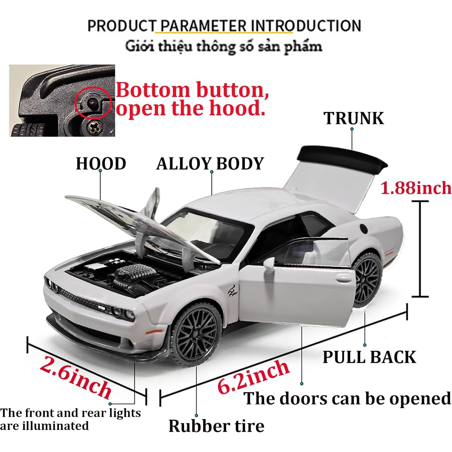 Coche de Juguete Dodge Challenger Hellcat 1:32 con Luz y Sonido