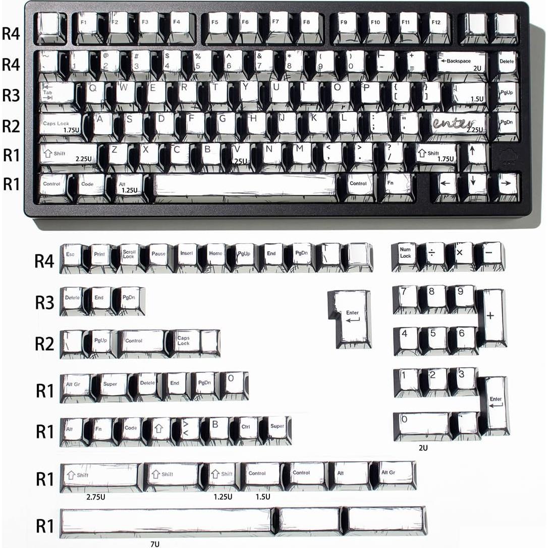 Teclas PBT Retro Manga 141 Teclas Hunfuthr para Teclado Mecánico