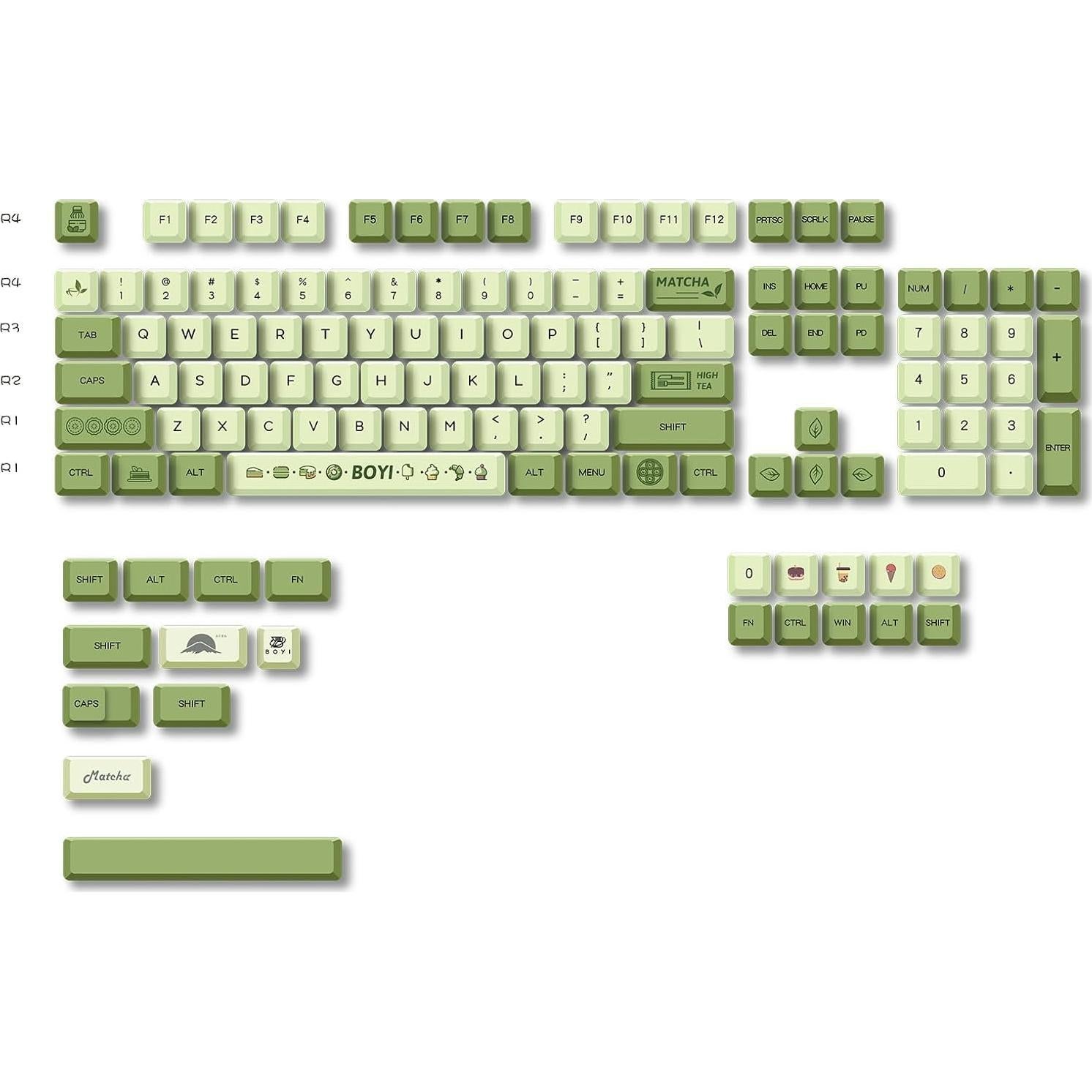 Conjunto de Teclas PBT Sublimadas BOYI Matcha 124 Teclas