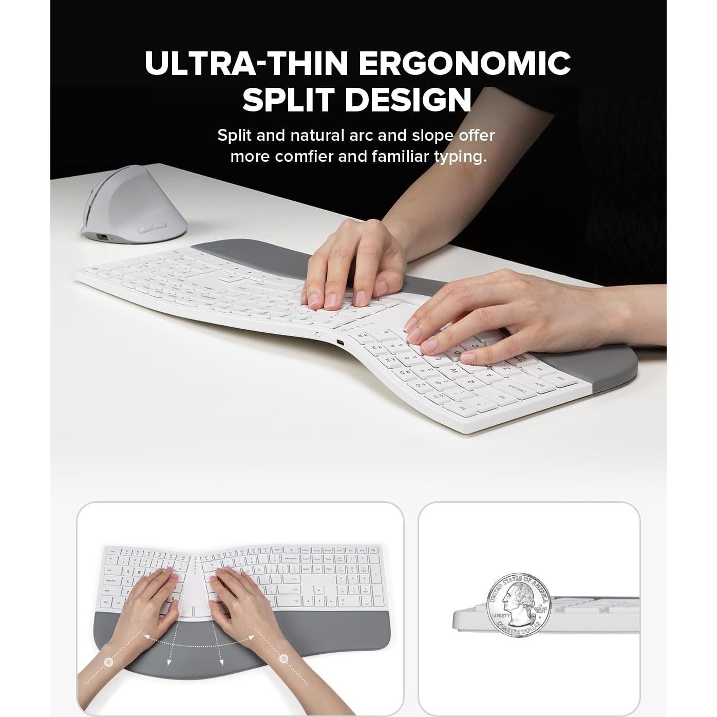 Combo Teclado Ergonómico Inalámbrico DeLUX y Ratón Vertical