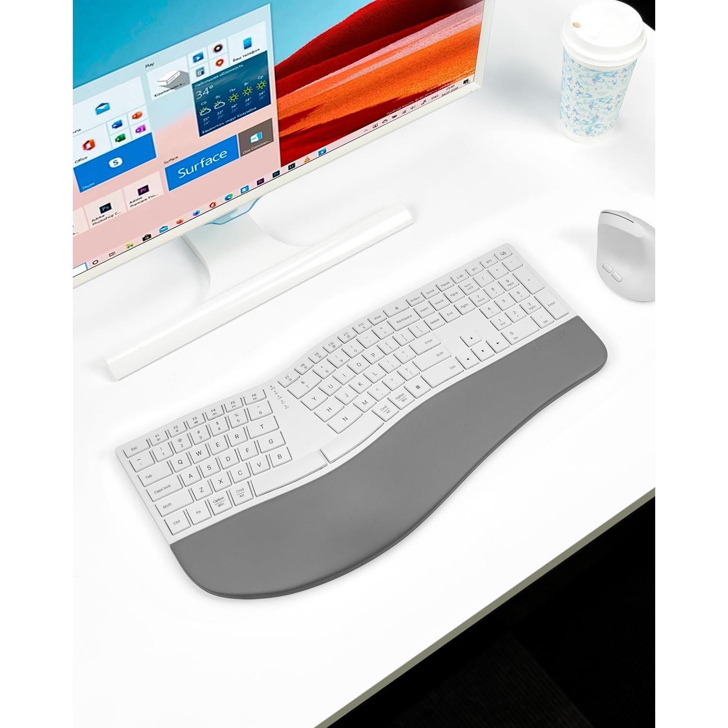 Combo Teclado Ergonómico Inalámbrico DeLUX y Ratón Vertical