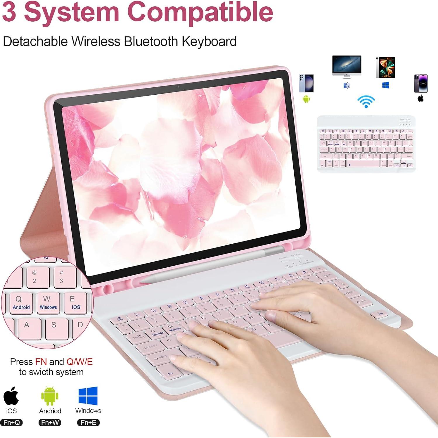 Funda con Teclado Bluetooth para Samsung Galaxy Tab A9+ 11" 2023 Rosa