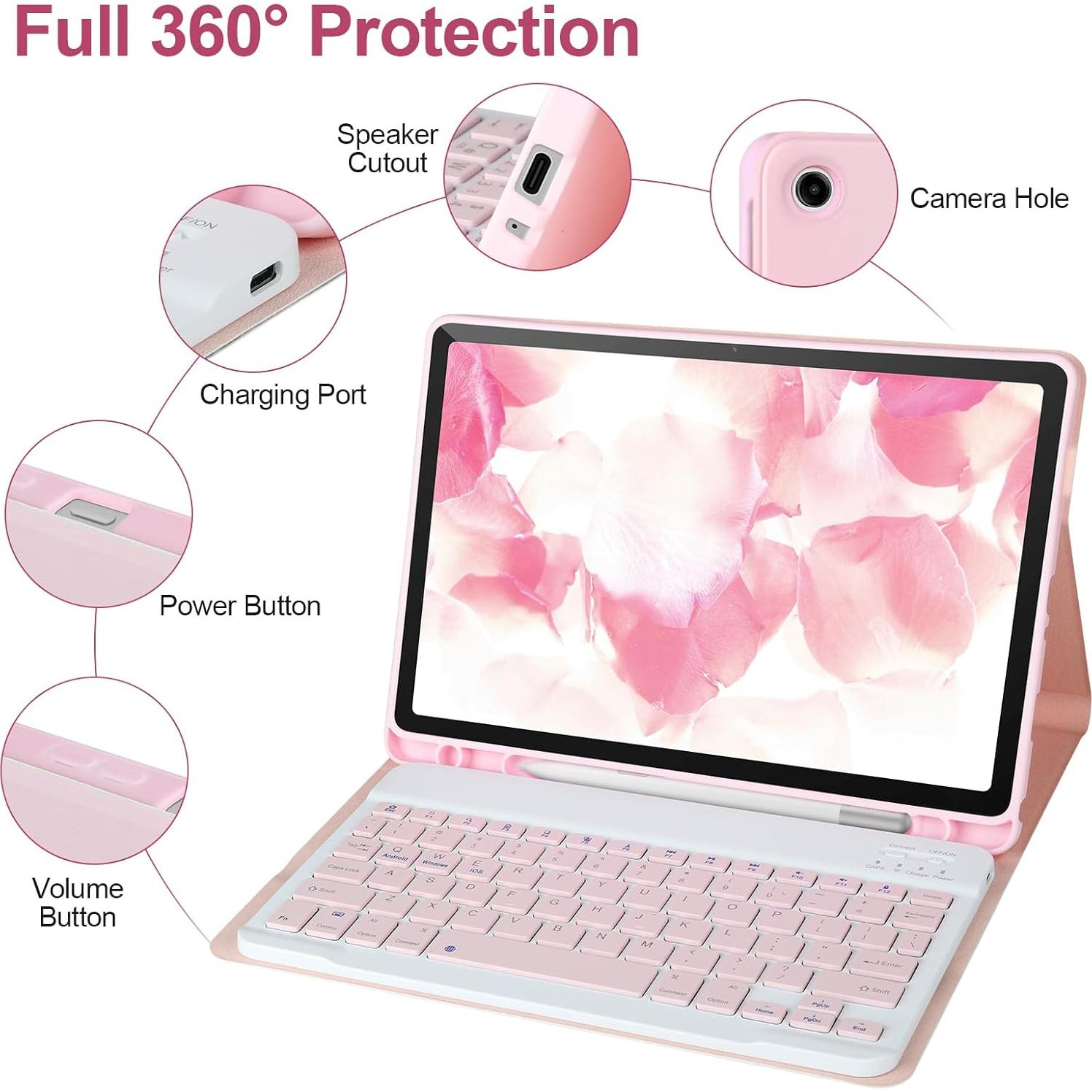 Funda con Teclado Bluetooth para Samsung Galaxy Tab A9+ 11" 2023 Rosa