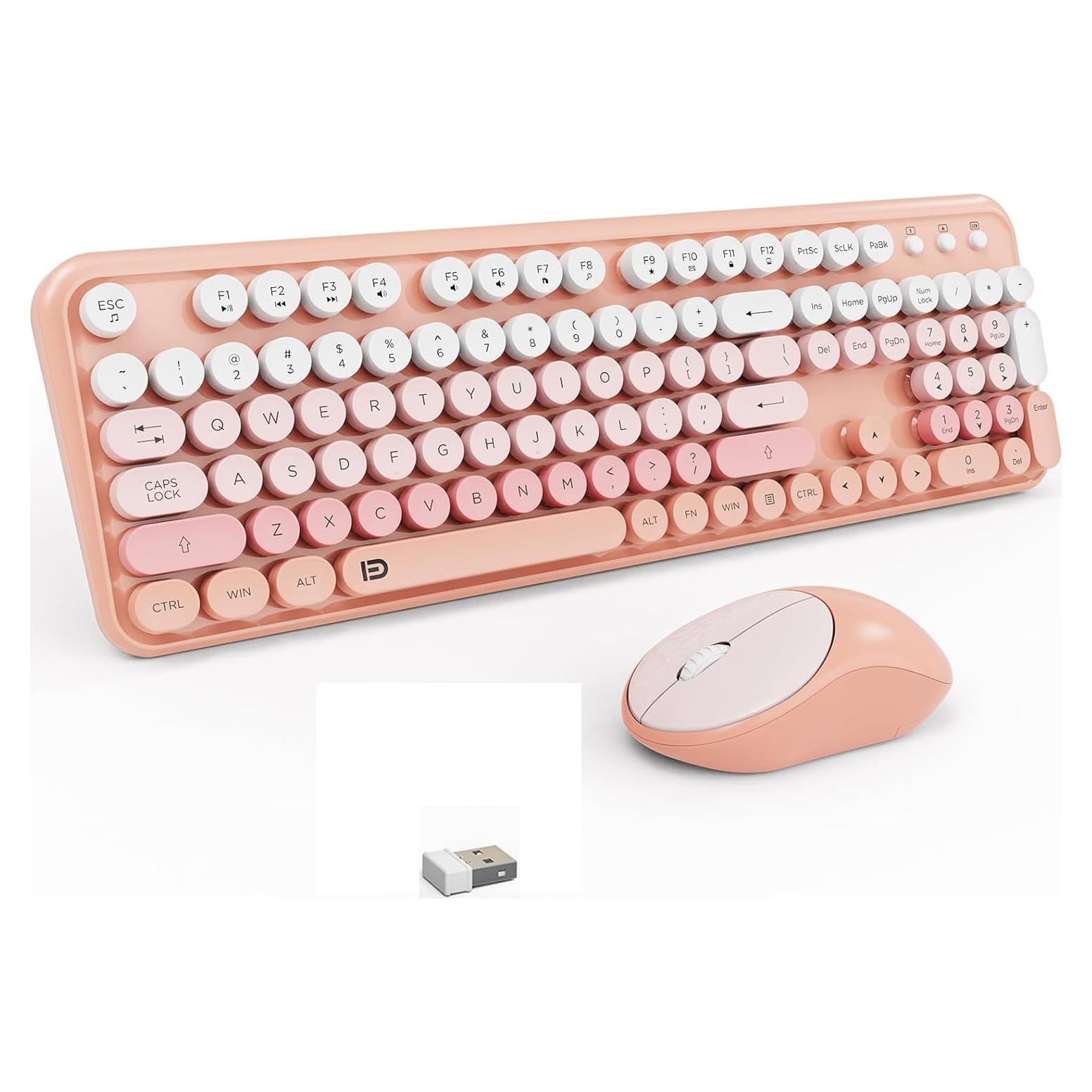 Combo Teclado y Ratón Inalámbrico FD EK8870 Rosa Claro