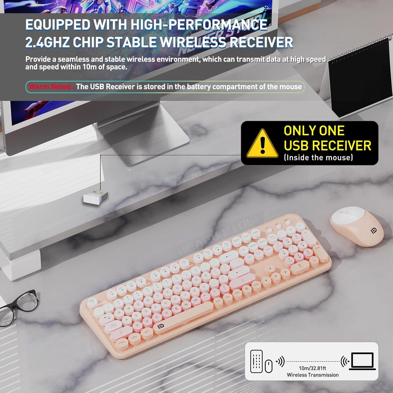 Combo Teclado y Ratón Inalámbrico FD EK8870 Rosa Claro