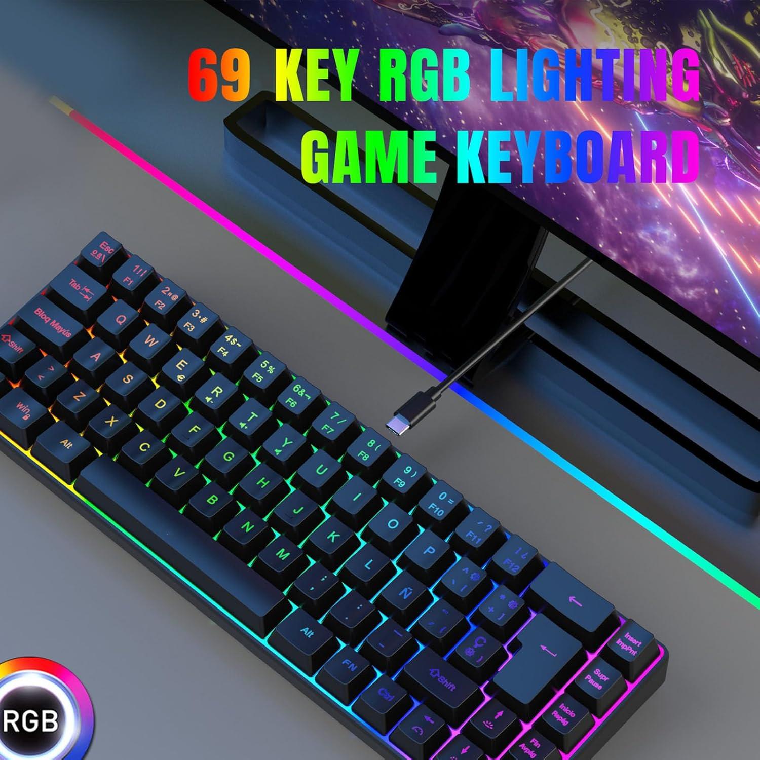 Teclado Mecánico para Juegos Yunir 68 Teclas RGB Ergonómico
