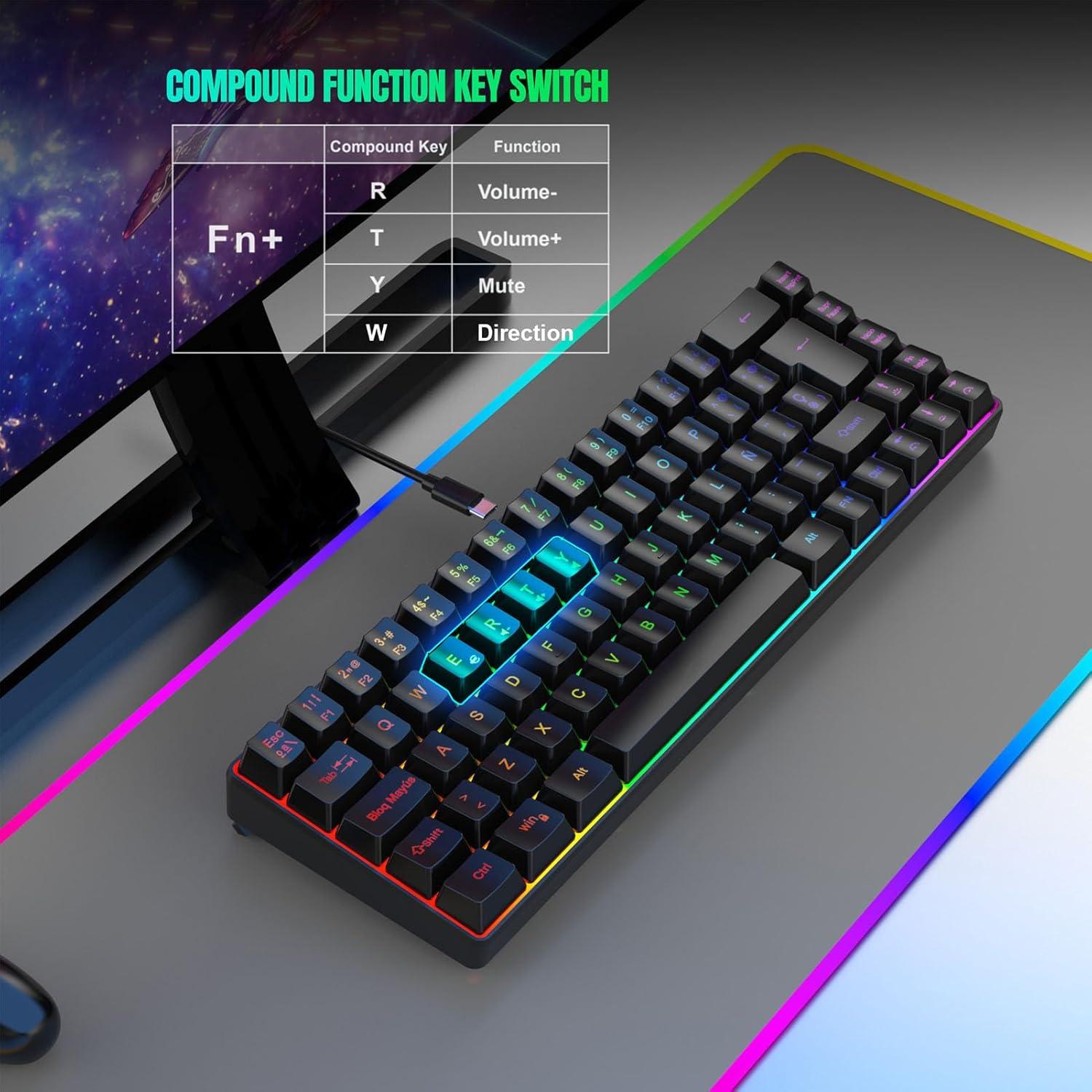 Teclado Mecánico para Juegos Yunir 68 Teclas RGB Ergonómico