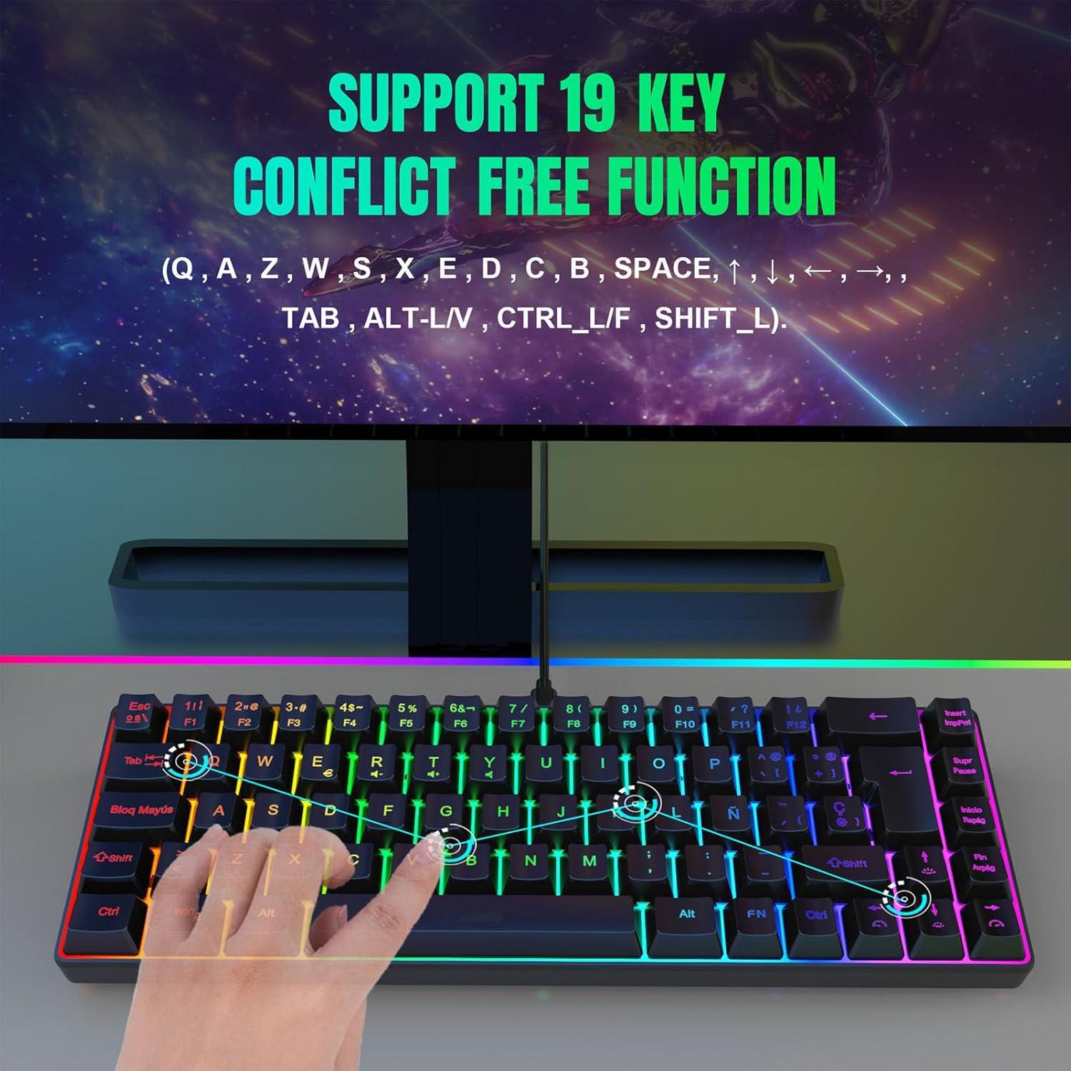 Teclado Mecánico para Juegos Yunir 68 Teclas RGB Ergonómico
