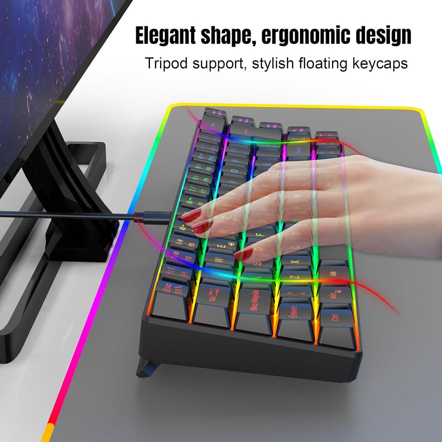 Teclado Mecánico para Juegos Yunir 68 Teclas RGB Ergonómico