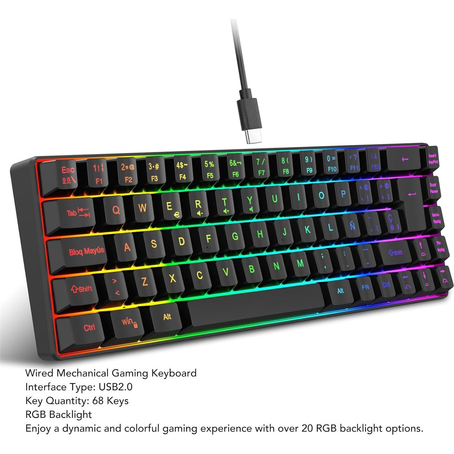 Teclado Mecánico para Juegos Yunir 68 Teclas RGB Ergonómico