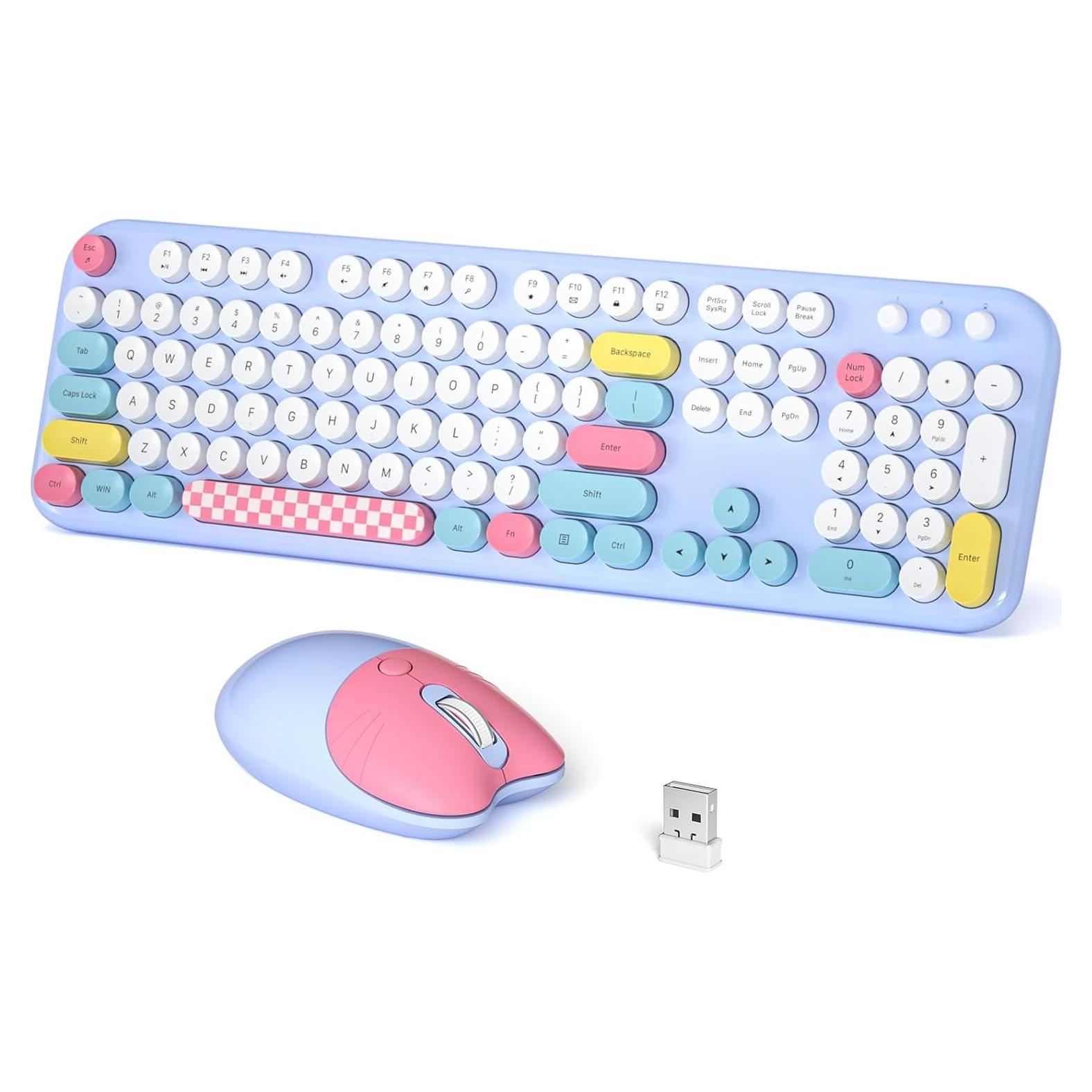 Combo Teclado y Ratón Inalámbrico Meidosa Retro 2.4GHz Azul Claro