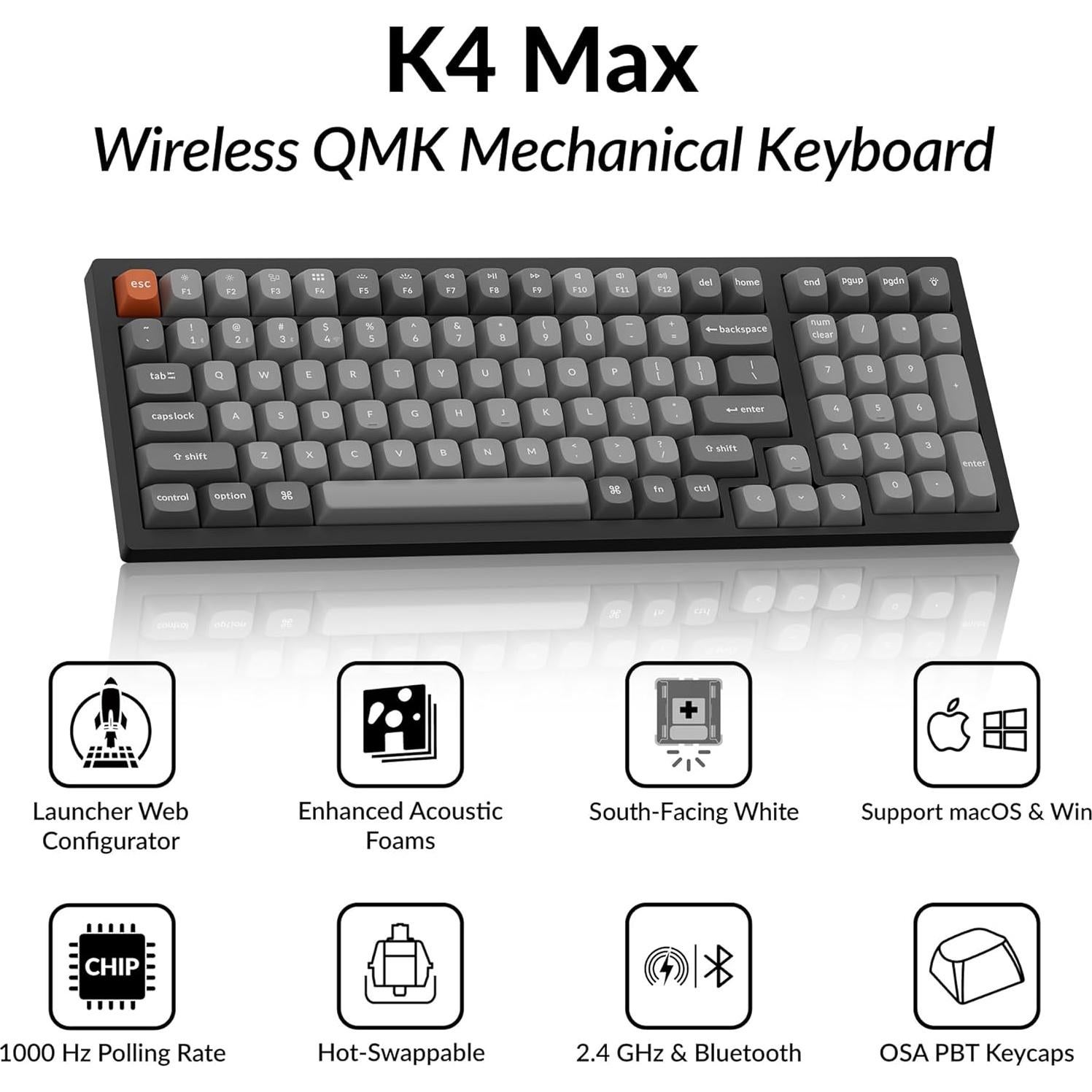 Teclado Mecánico Inalámbrico Keychron K4 Max 96% Retroiluminado
