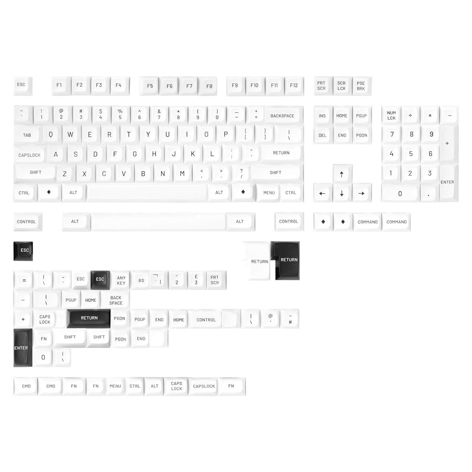 DROP MT3 Black-on-White Keycap Set, ABS Hi-Profile Keycaps, Doubleshot Legends, MX Style Covers Fullsize, Tenkeyless, Winkeyless, 60%, 65%, and 75% (Base Kit)