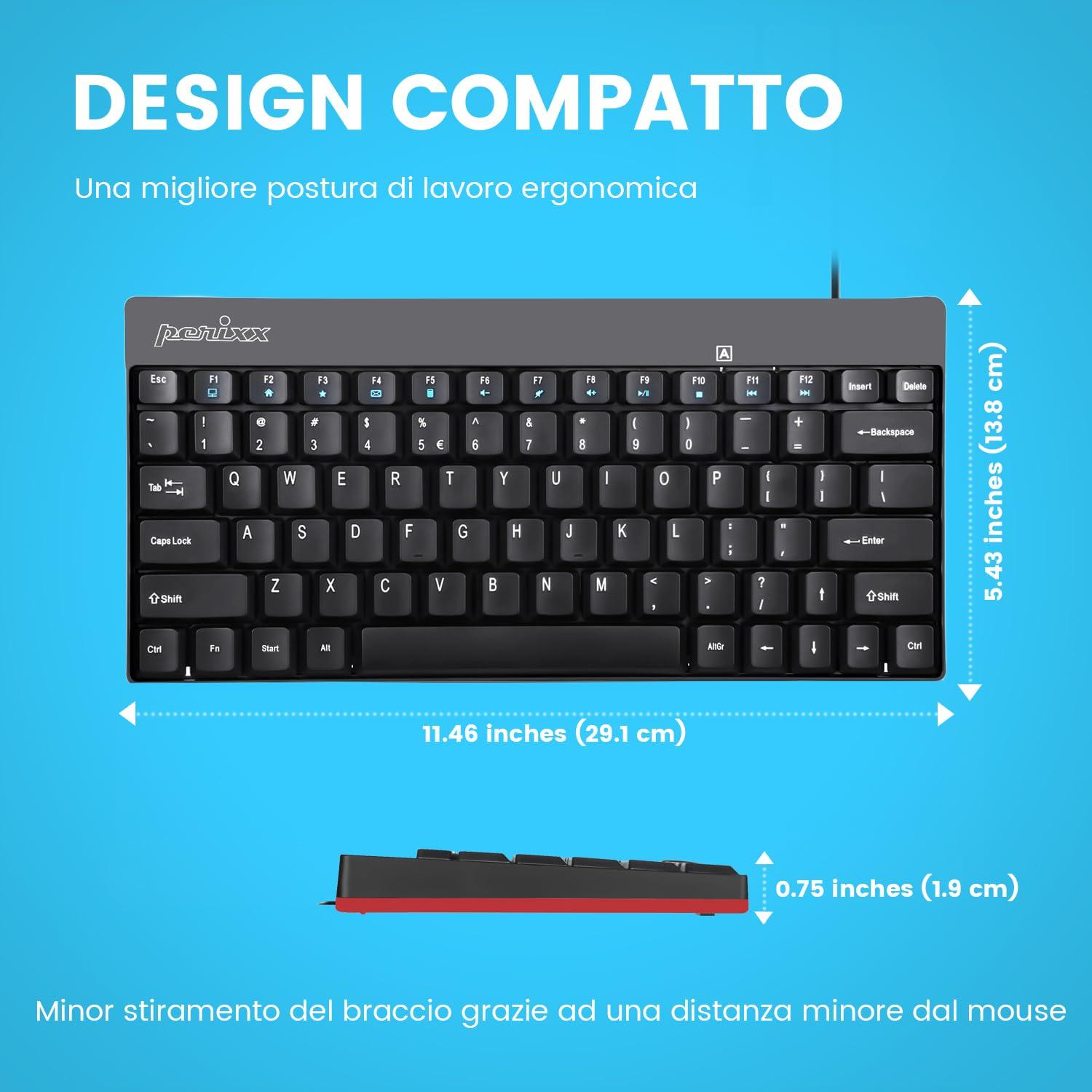 Teclado Compacto USB Tipo C Perixx PERIBOARD-422 Negro