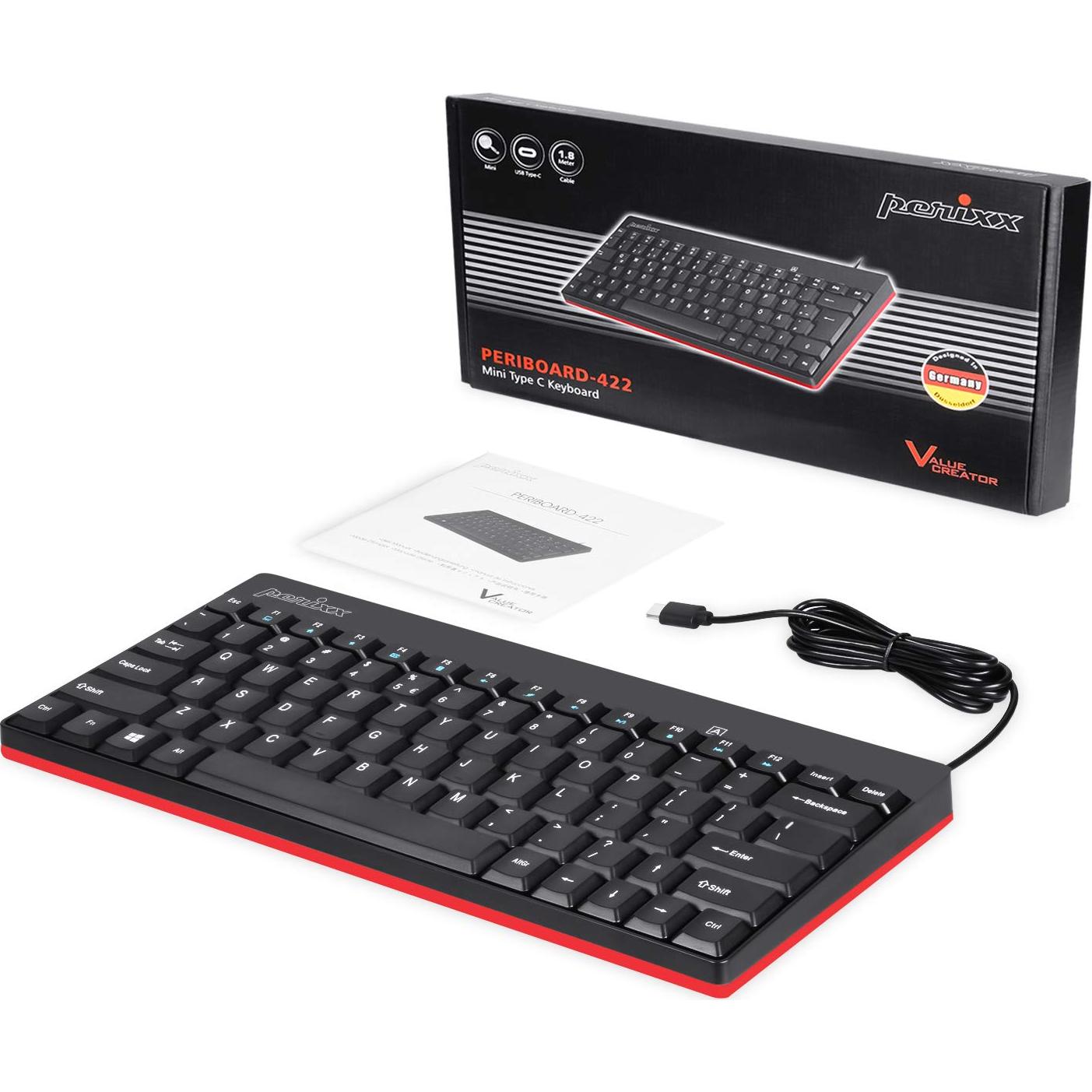 Teclado Compacto USB Tipo C Perixx PERIBOARD-422 Negro