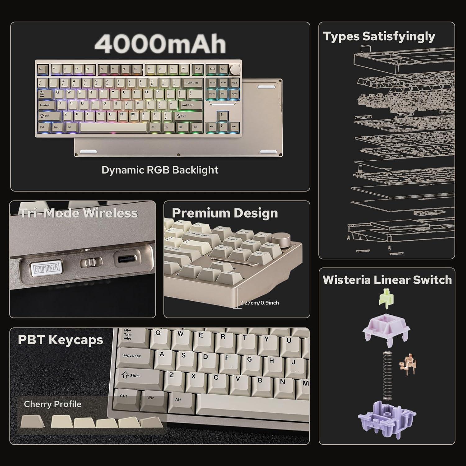 Teclado Inalámbrico TKL EPOMAKER P87 Aluminio RGB Caqui