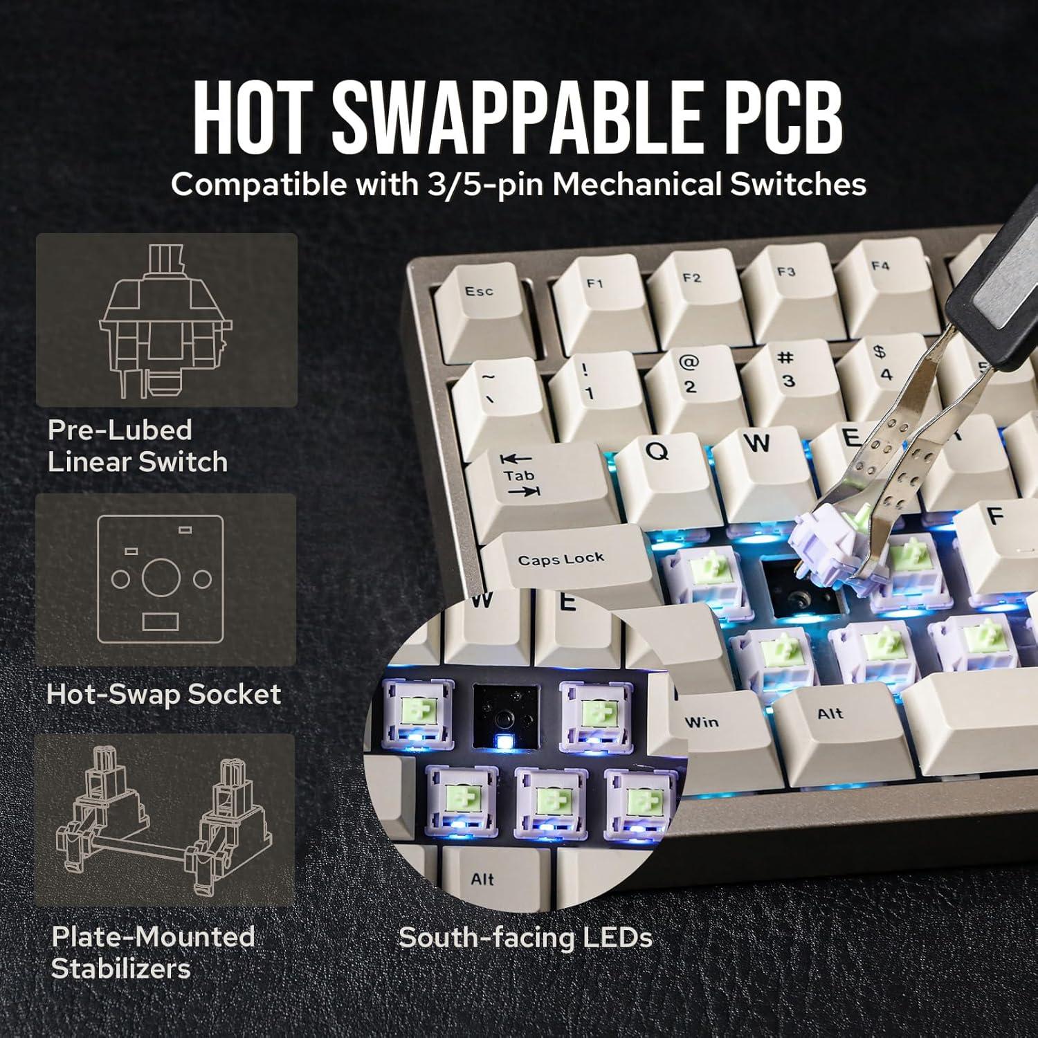 Teclado Inalámbrico TKL EPOMAKER P87 Aluminio RGB Caqui