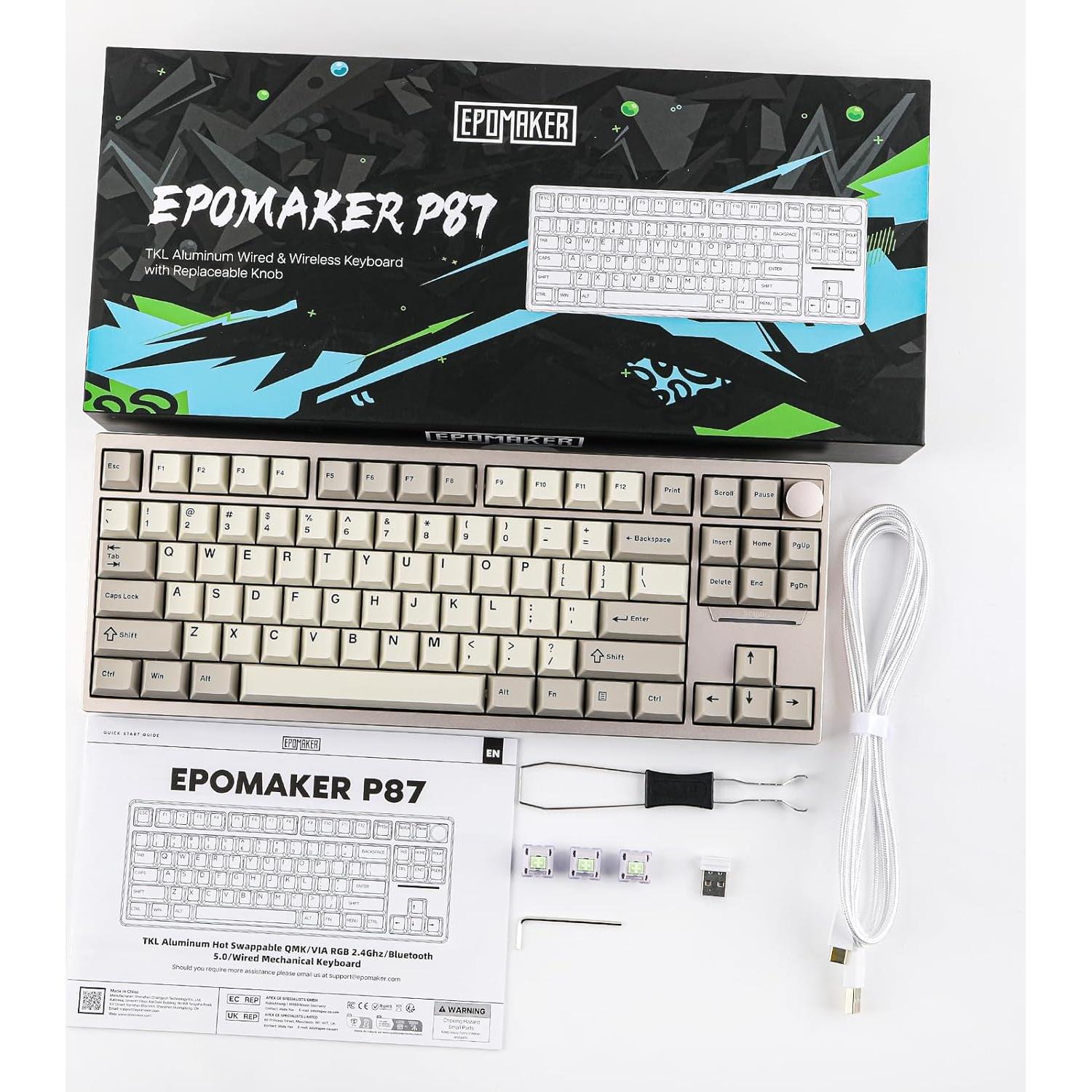 Teclado Inalámbrico TKL EPOMAKER P87 Aluminio RGB Caqui