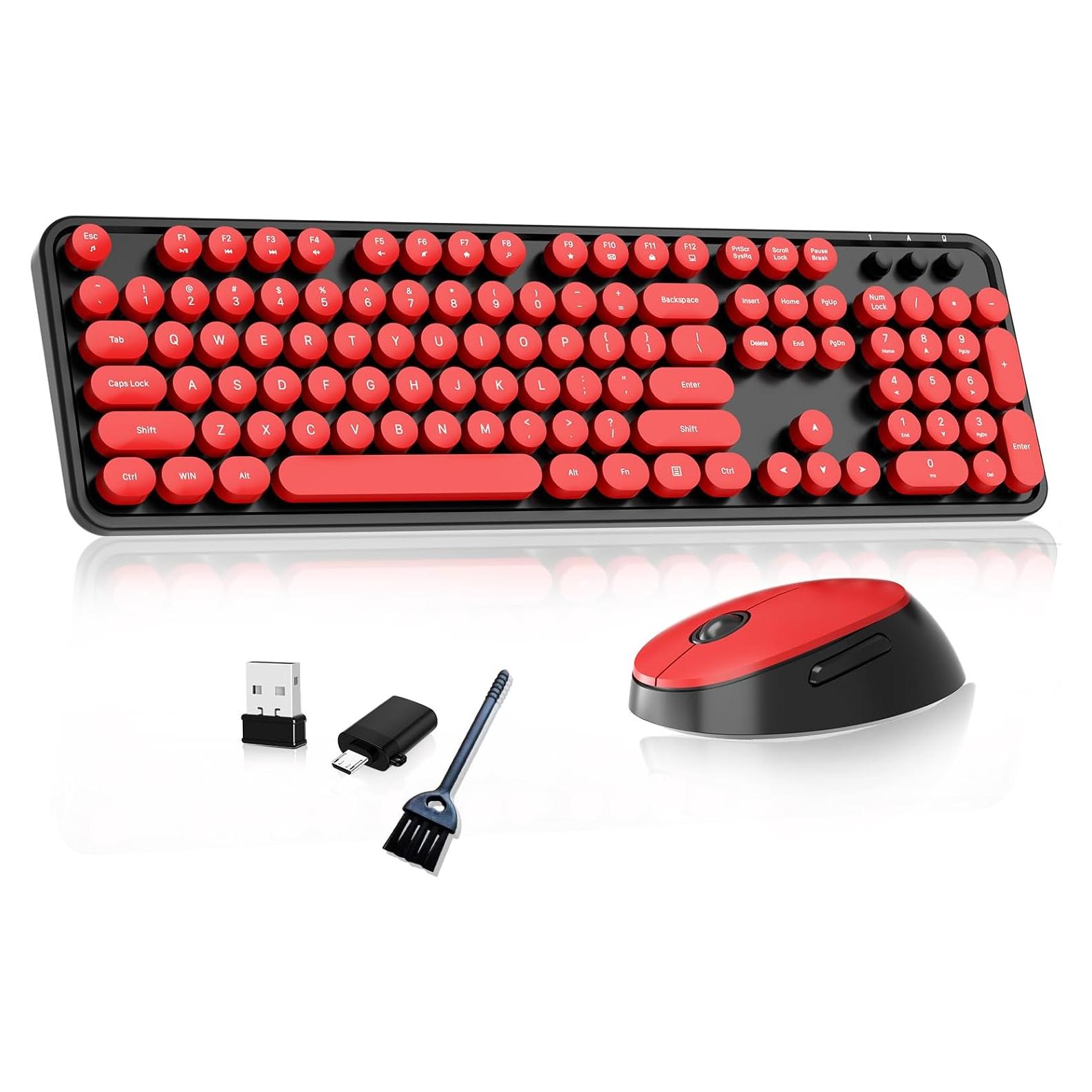 Teclado y Ratón Inalámbricos Retro COOFUN Negro y Rojo