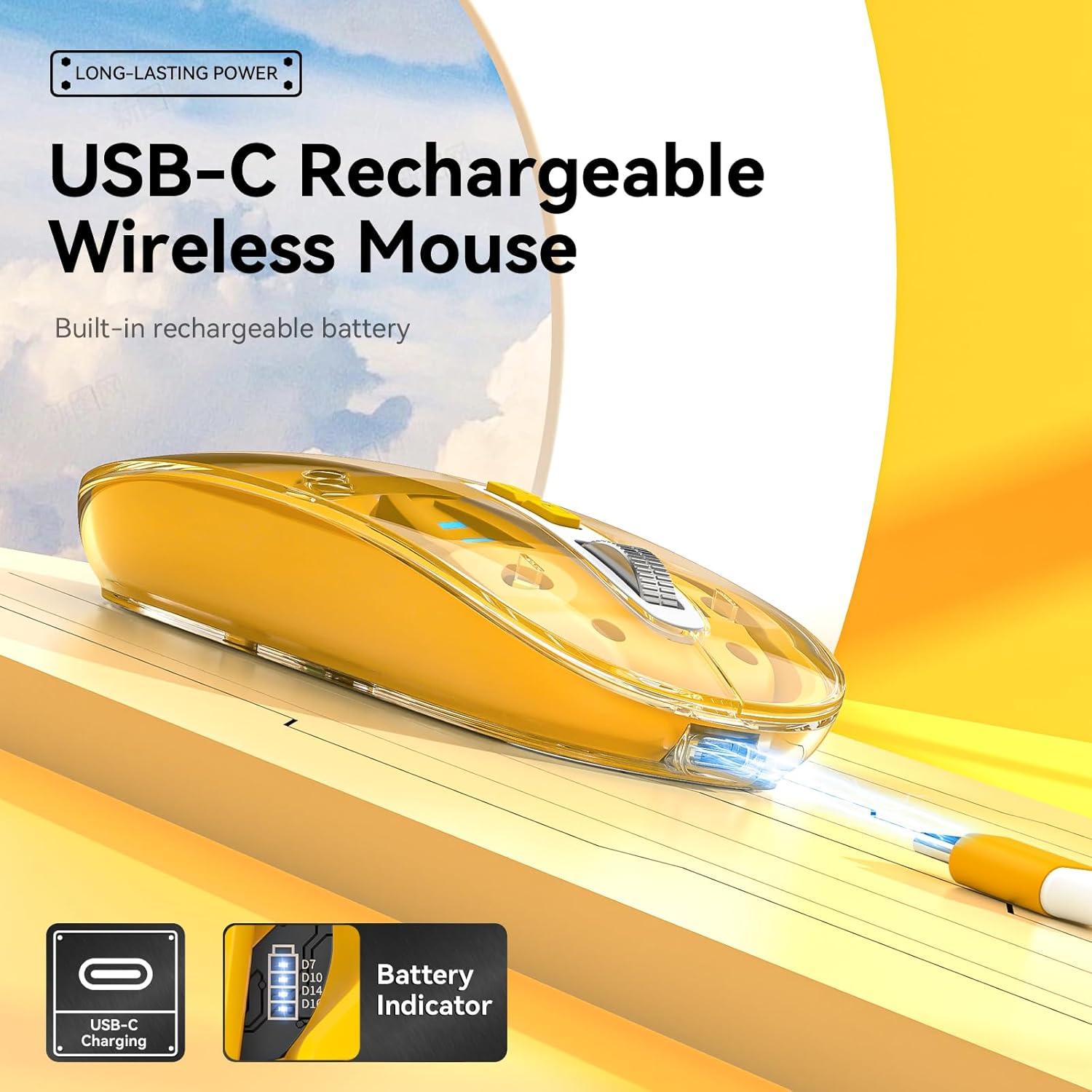 Ratón Inalámbrico Uiosmuph Tri-Modo Recargable USB-C Amarillo