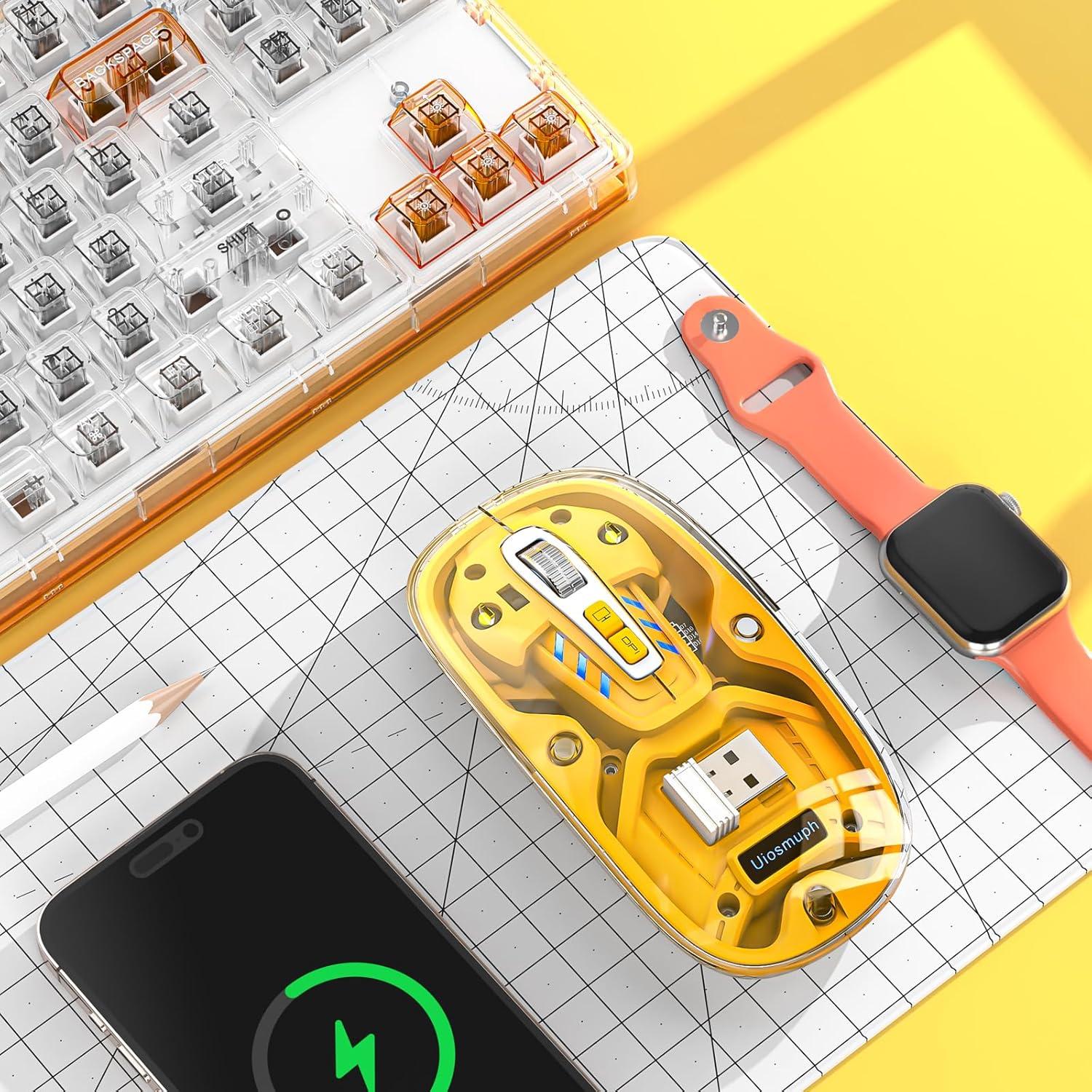 Ratón Inalámbrico Uiosmuph Tri-Modo Recargable USB-C Amarillo