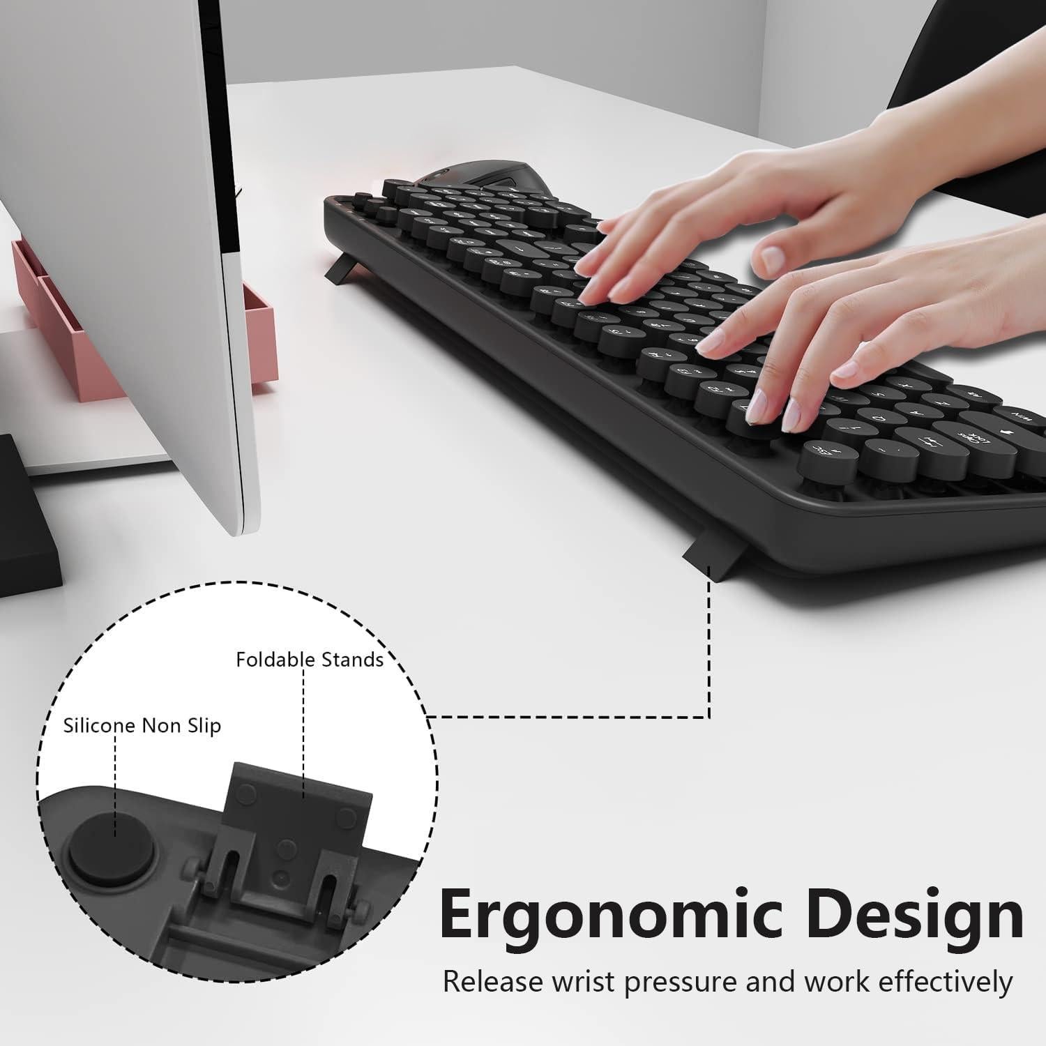 Combo Teclado y Ratón Inalámbrico STIVIC Retro Negro