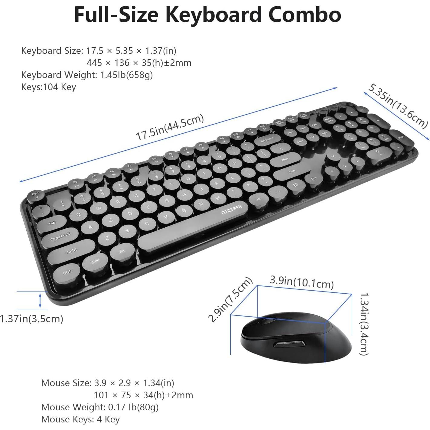 Combo Teclado y Ratón Inalámbrico STIVIC Retro Negro