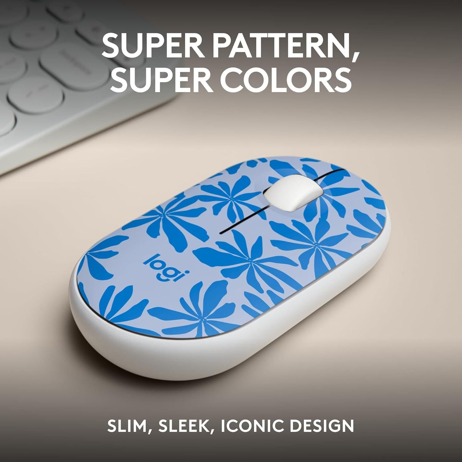 Ratón Inalámbrico Logitech M340 Floral Azul - Silencioso y Compacto