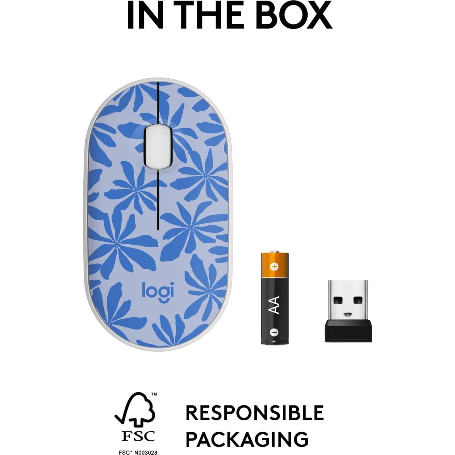 Ratón Inalámbrico Logitech M340 Floral Azul - Silencioso y Compacto