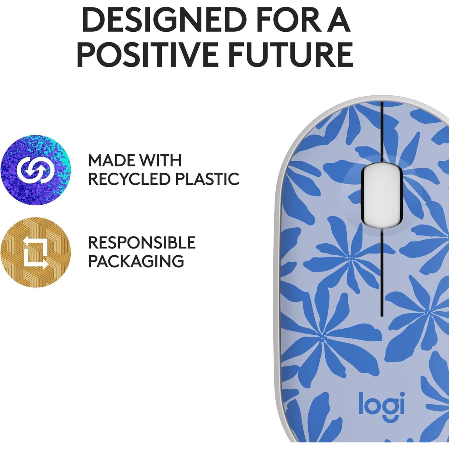 Ratón Inalámbrico Logitech M340 Floral Azul - Silencioso y Compacto