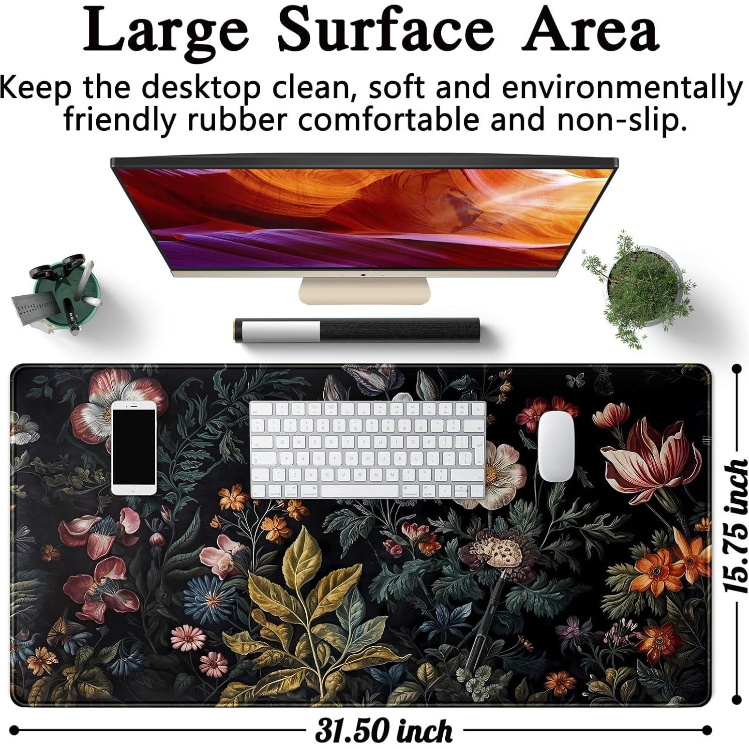 Alfombrilla de Escritorio Grande CYZFF Floral Vintage 80x40cm