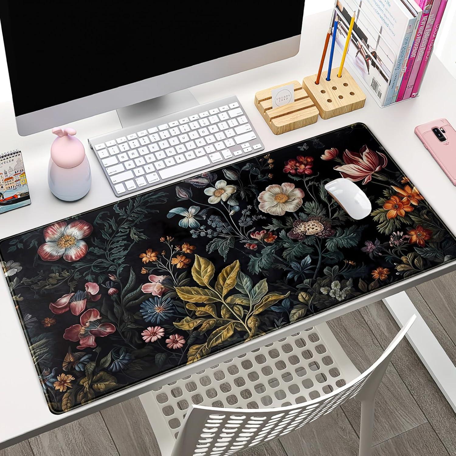 Alfombrilla de Escritorio Grande CYZFF Floral Vintage 80x40cm