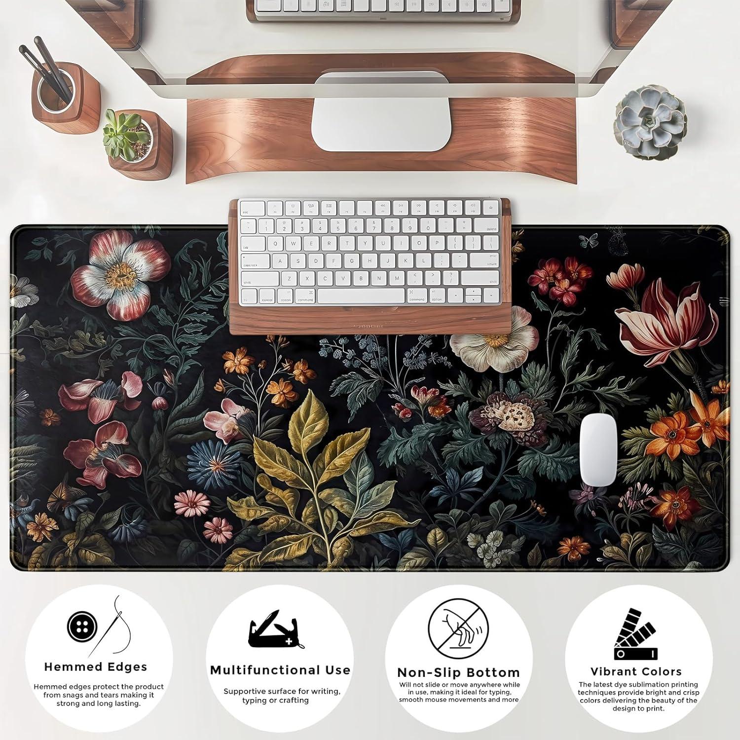Alfombrilla de Escritorio Grande CYZFF Floral Vintage 80x40cm