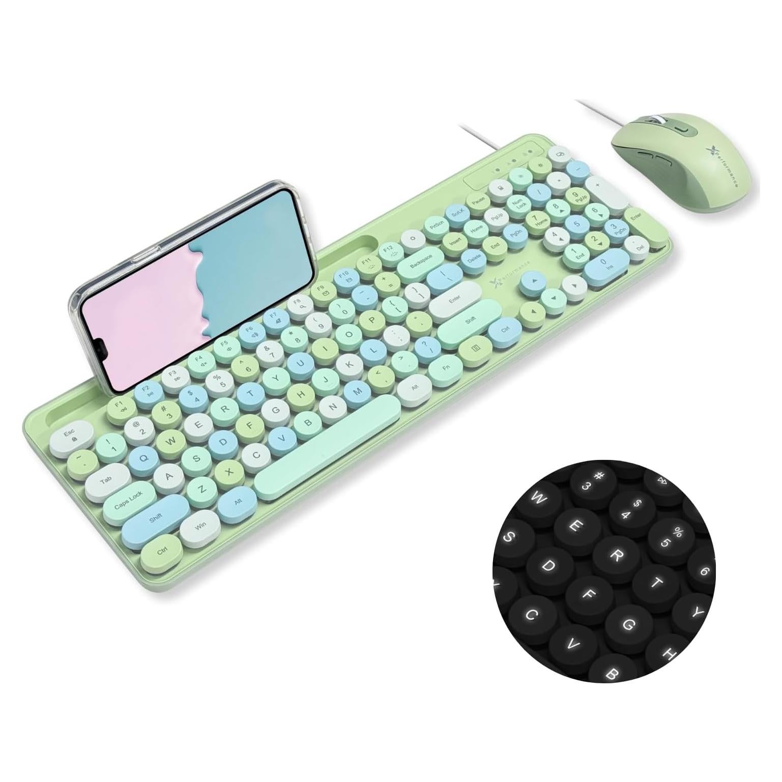 Combo Teclado y Ratón X9 Retro Iluminado Pastel Verde