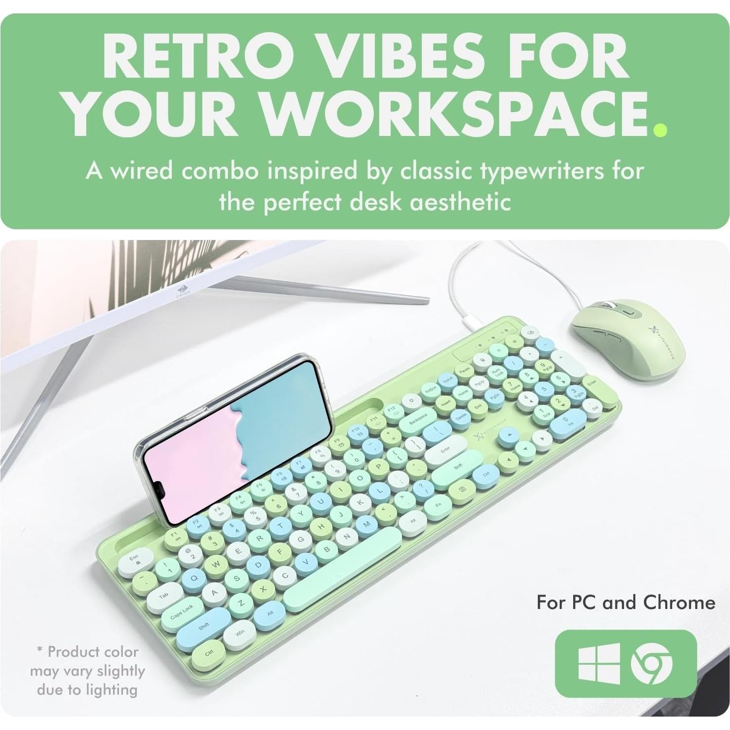 Combo Teclado y Ratón X9 Retro Iluminado Pastel Verde