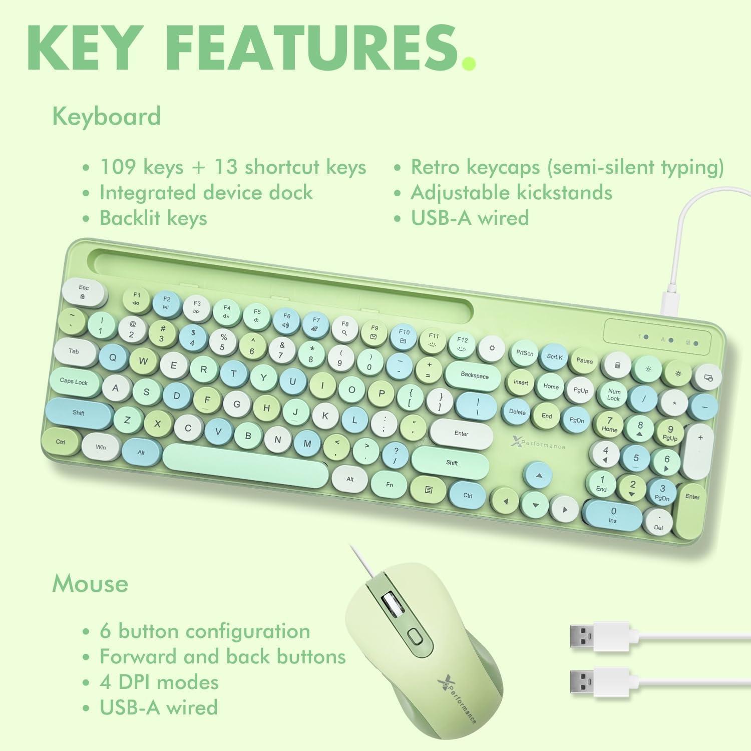 Combo Teclado y Ratón X9 Retro Iluminado Pastel Verde