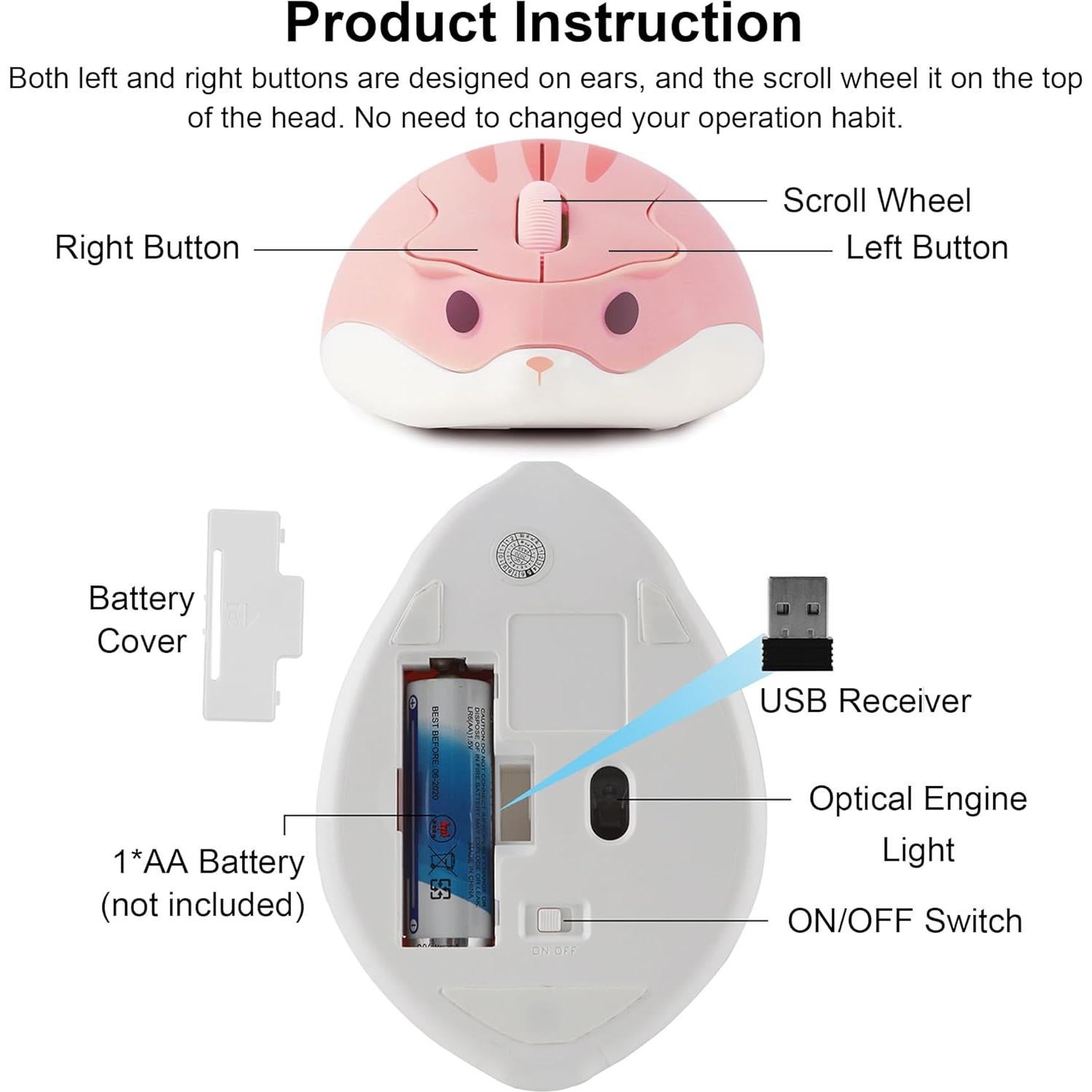 Ratón Inalámbrico Silencioso CHUYI Rosa 1200DPI Mini Hámster
