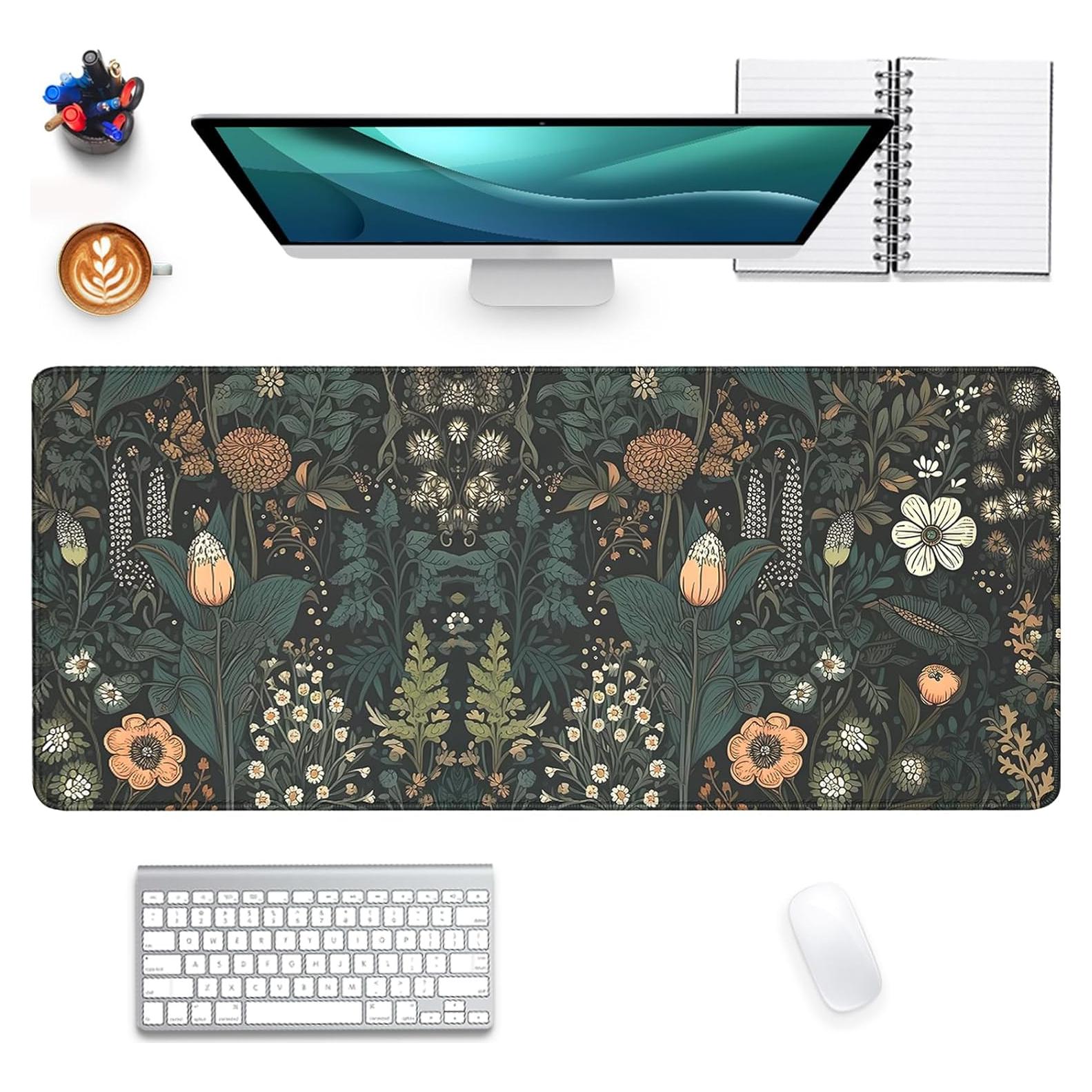 Alfombrilla de Ratón PAKWMFEVGD Floral Negra 70x30cm Antideslizante