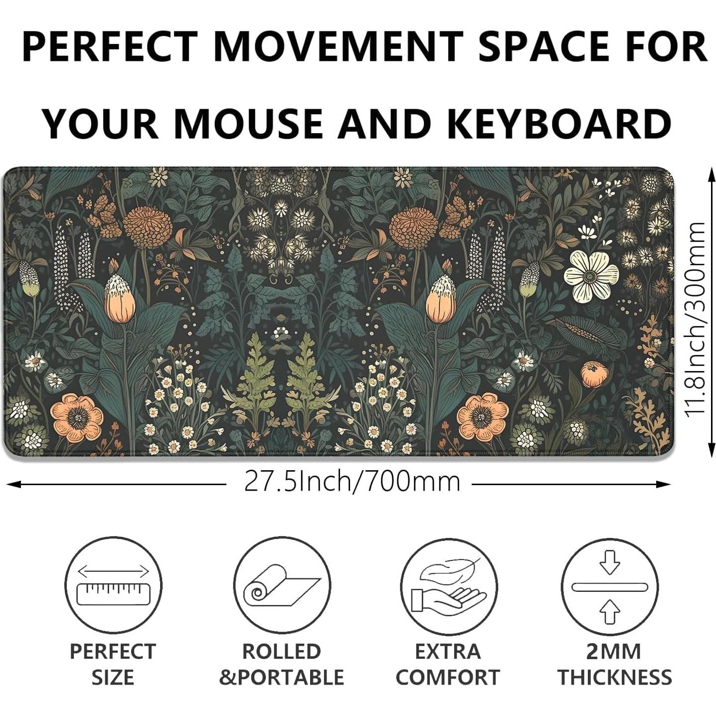 Alfombrilla de Ratón PAKWMFEVGD Floral Negra 70x30cm Antideslizante
