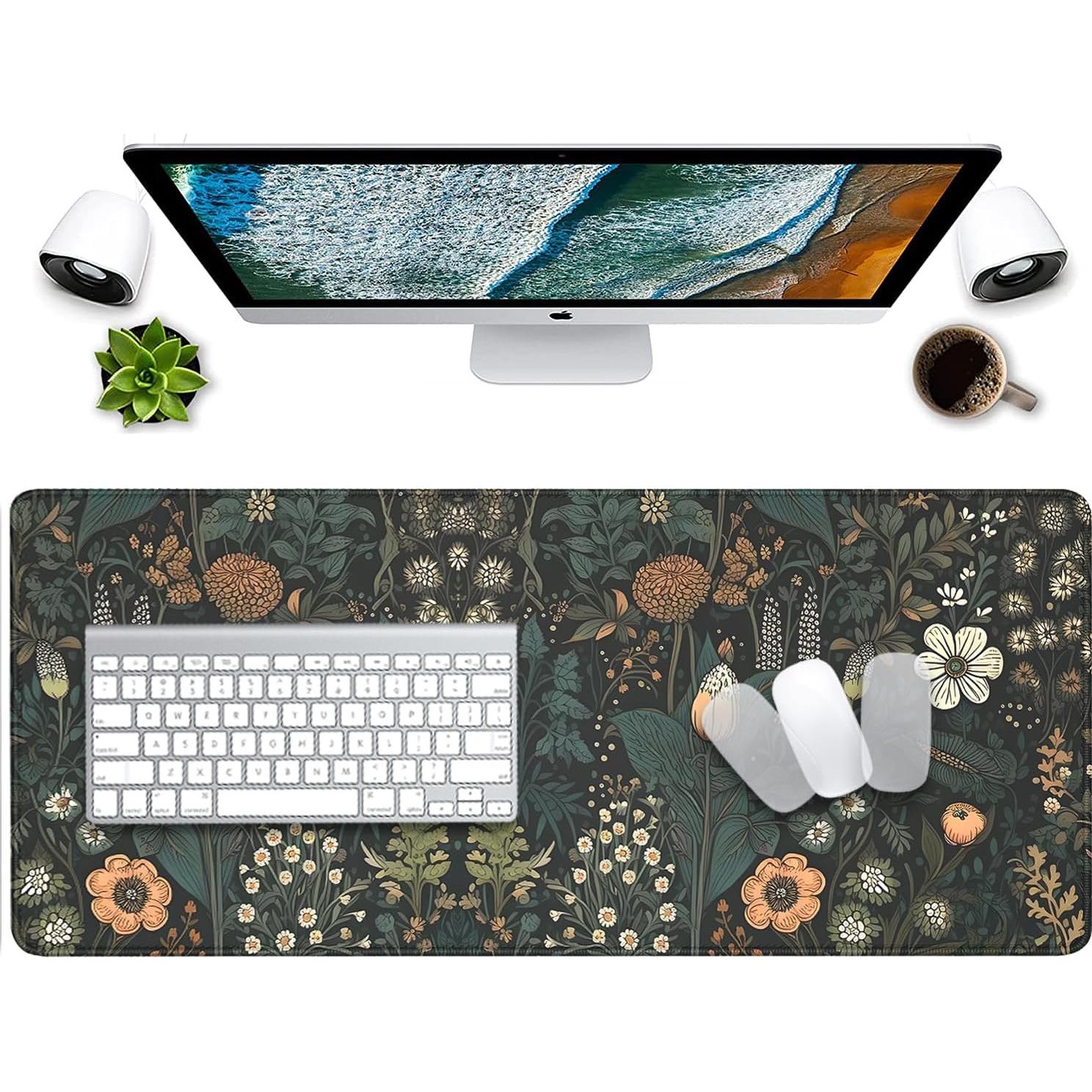 Alfombrilla de Ratón PAKWMFEVGD Floral Negra 70x30cm Antideslizante