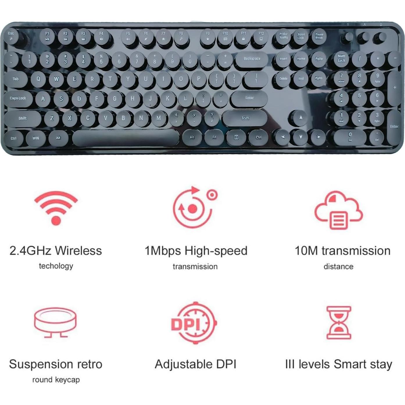 Combo Teclado y Ratón Inalámbrico Mofii Retro 104 Teclas Negro