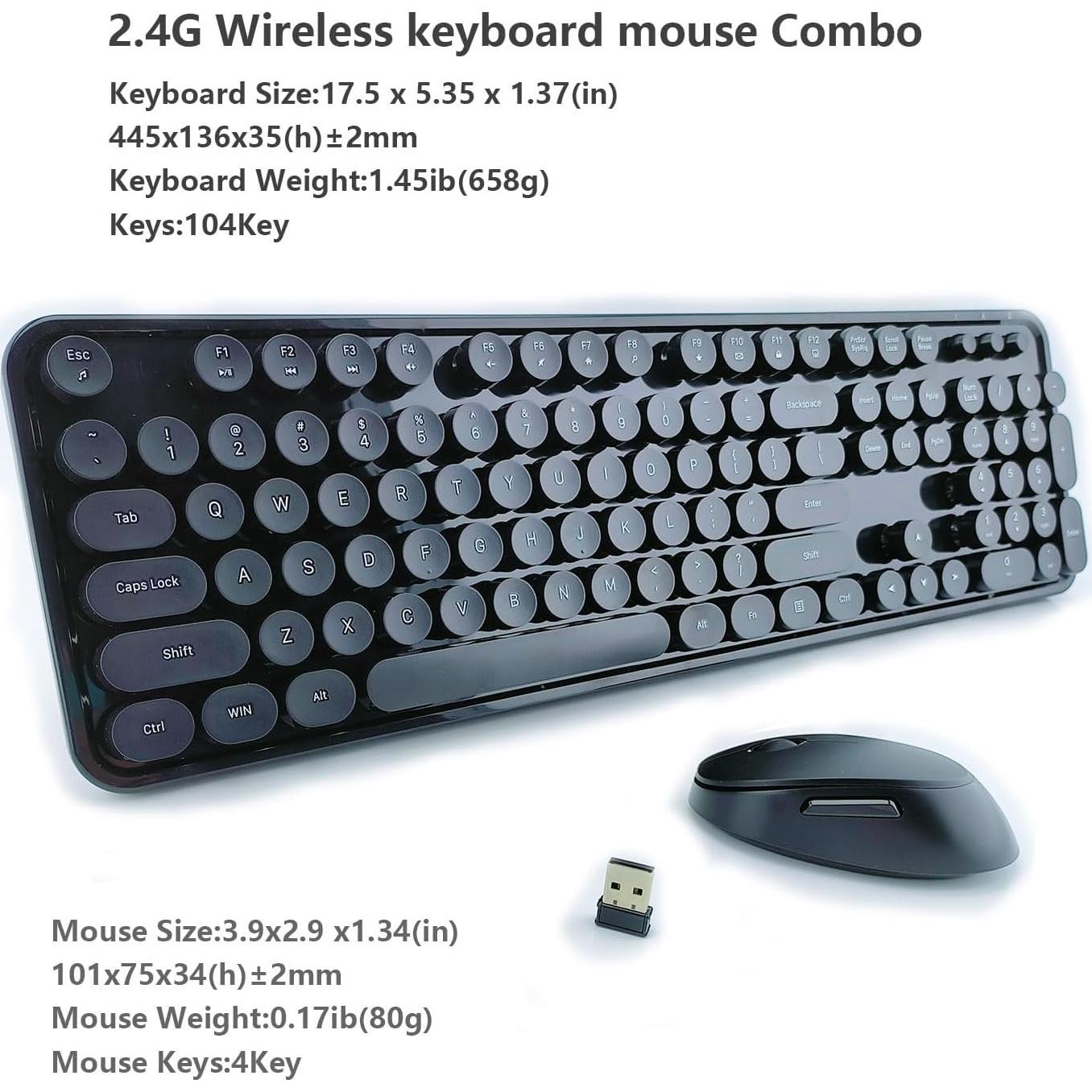 Combo Teclado y Ratón Inalámbrico Mofii Retro 104 Teclas Negro