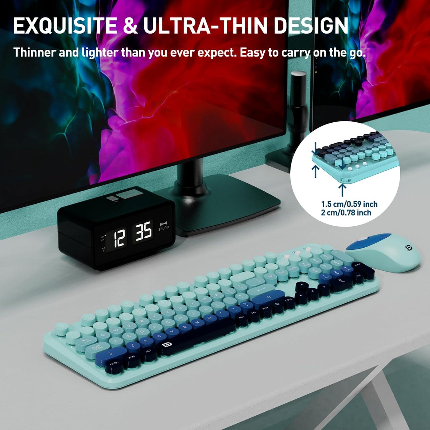 Conjunto Teclado y Ratón Inalámbricos TT-FOPETT Azul 104 Teclas