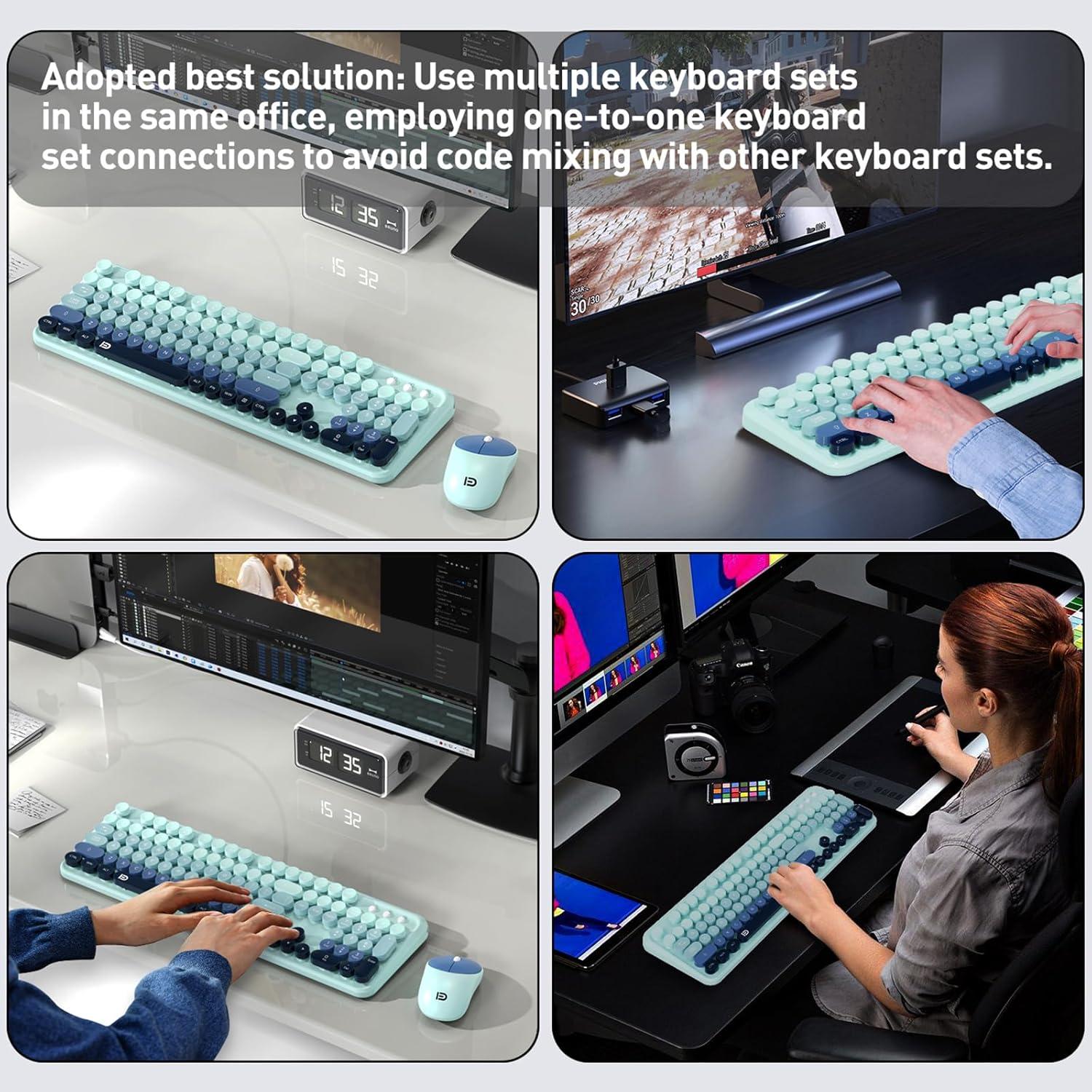 Conjunto Teclado y Ratón Inalámbricos TT-FOPETT Azul 104 Teclas