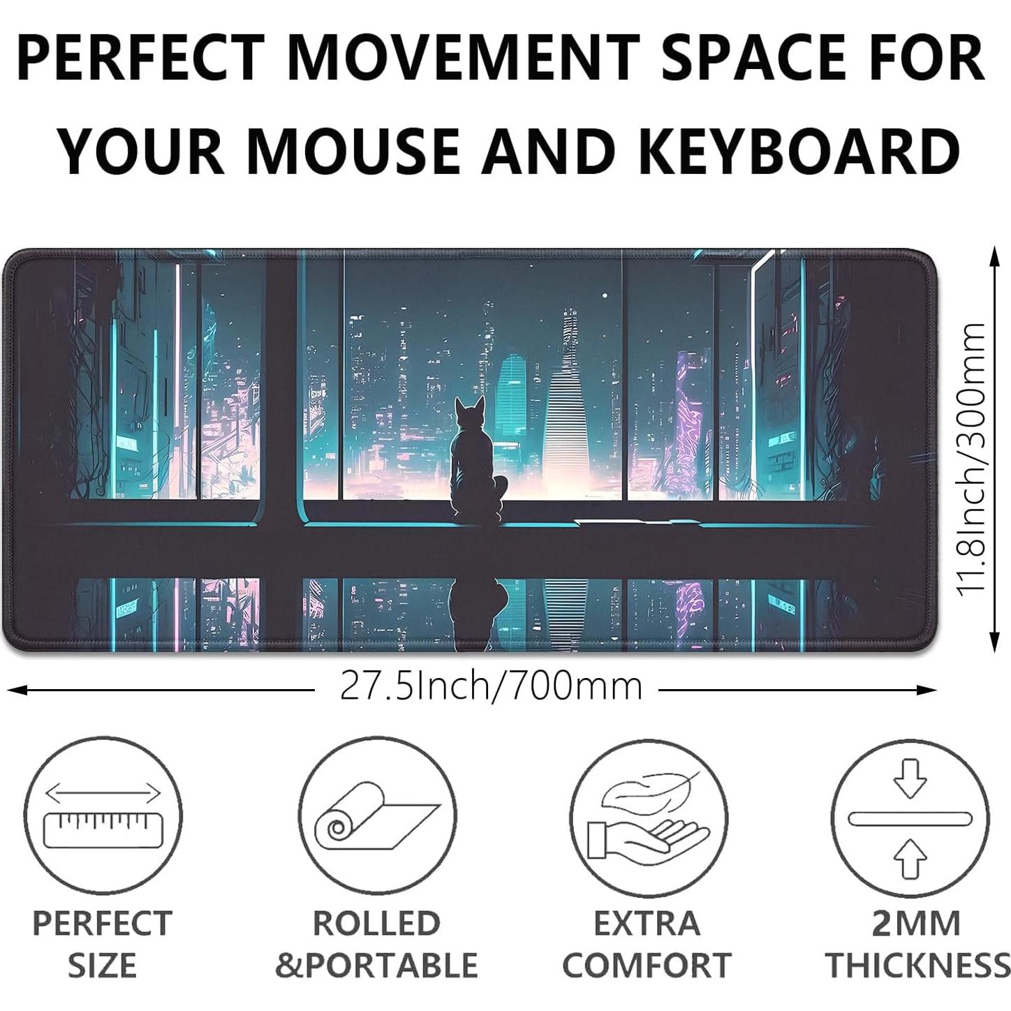 Alfombrilla de Ratón Grande LZVCTMO Gato Negro 69.85x29.97 cm
