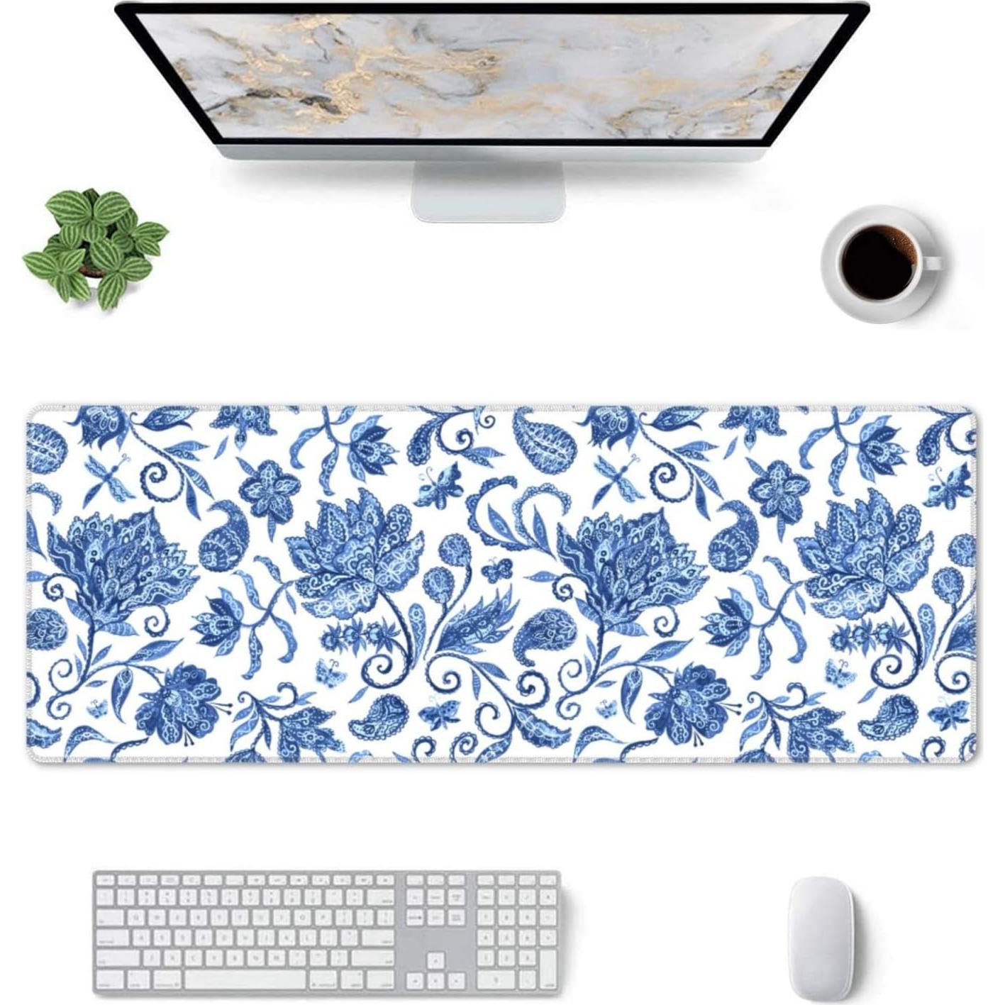 Alfombrilla de Ratón XL Moremohome Floral Azul 30x80 cm