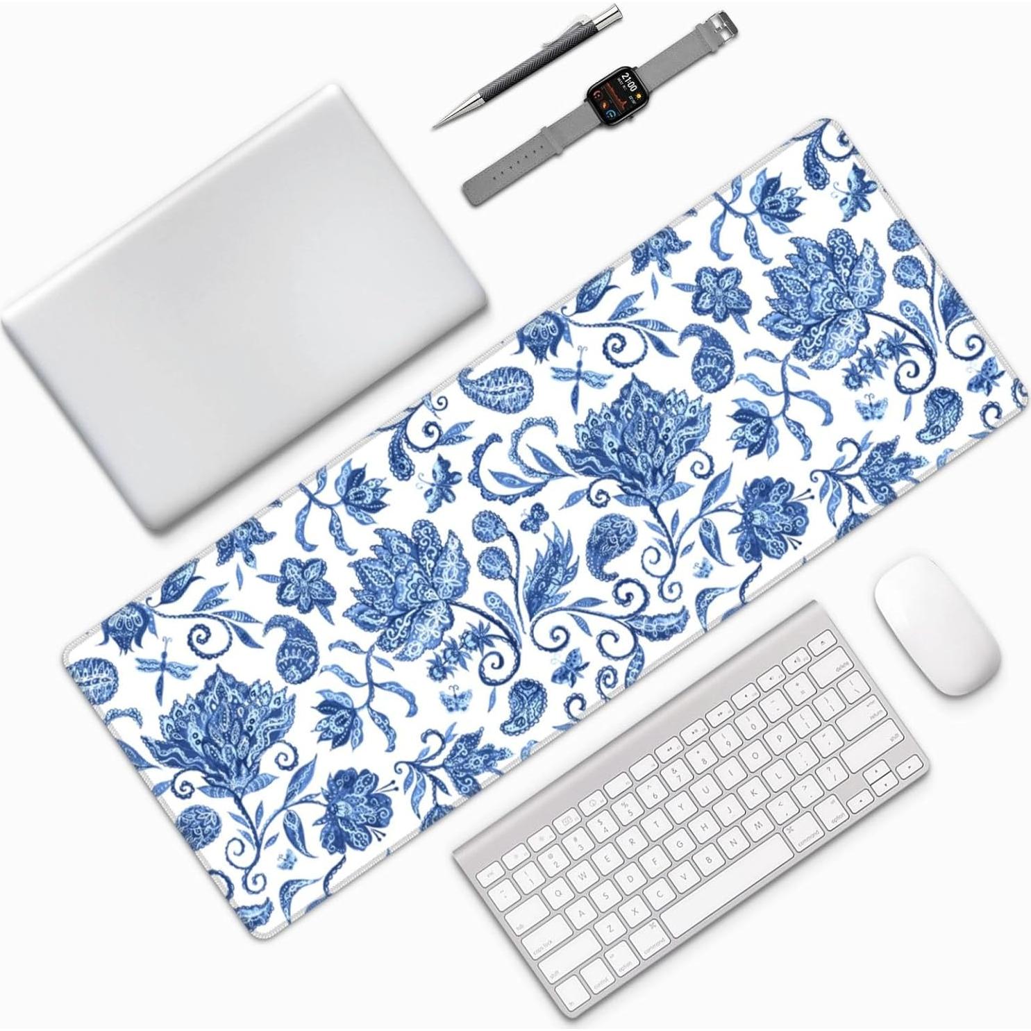 Alfombrilla de Ratón XL Moremohome Floral Azul 30x80 cm