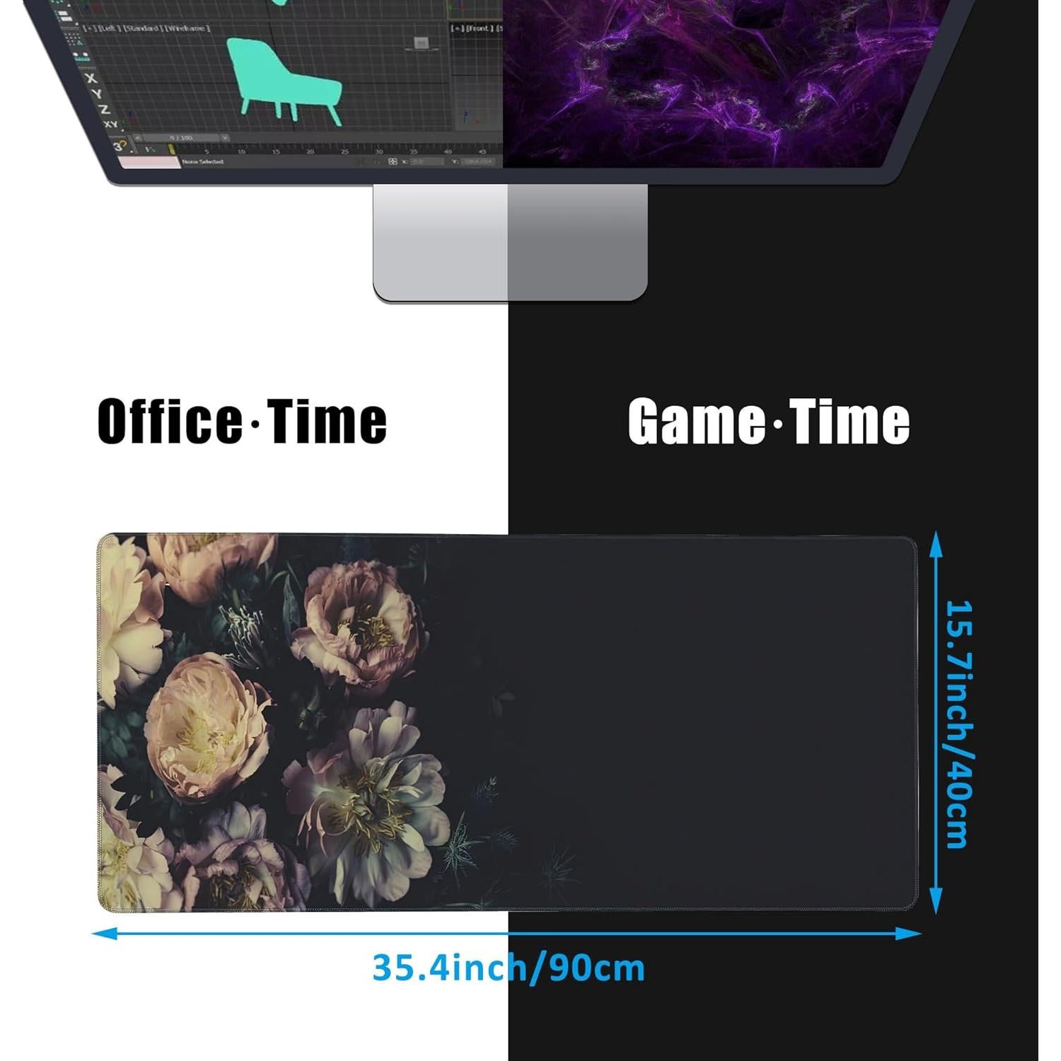 Alfombrilla de Ratón EOBKLAX Peonías Vintage 40x90cm Antideslizante