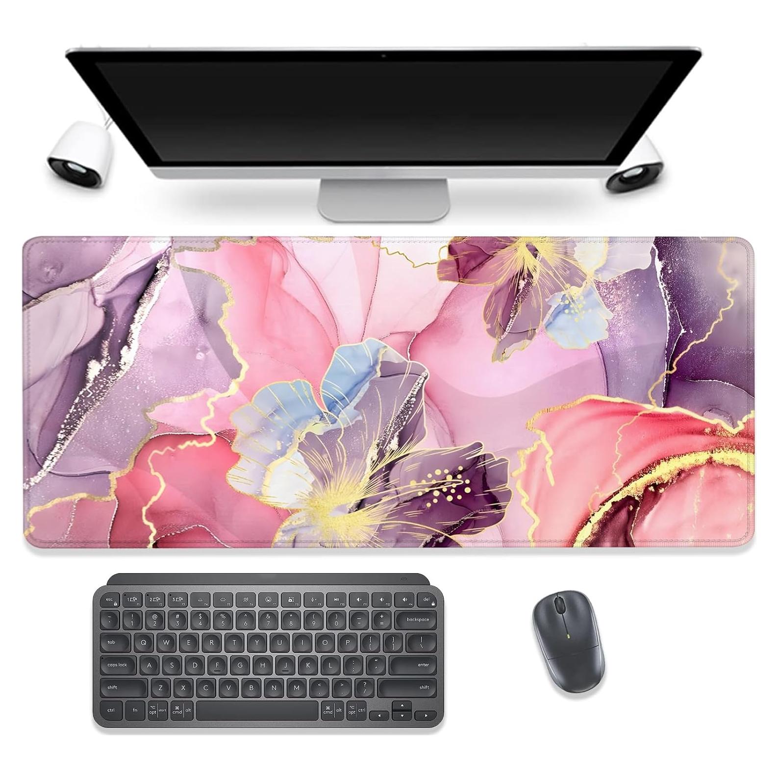 Alfombrilla de escritorio PBLJMJ 70x30 cm floral rosa antideslizante